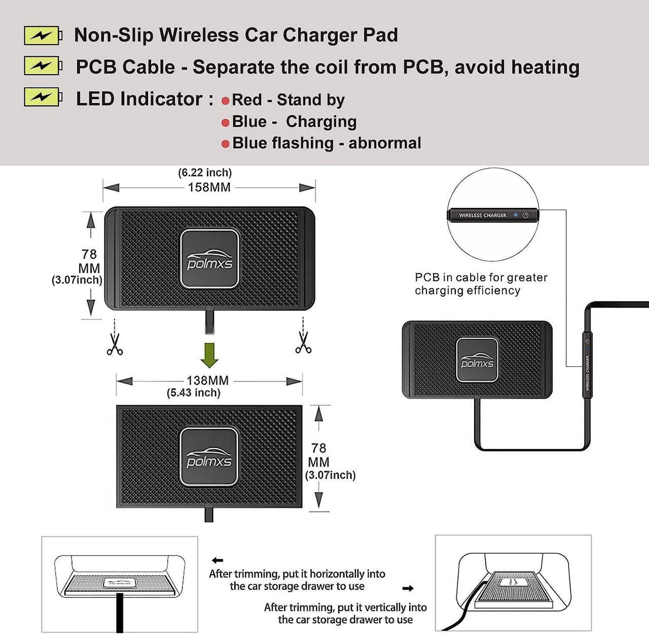 Alt view image 3 of 7 - Wireless Charger Wireless car Charger Charging pad 10W Wireless Phone Charger Fast Non Slip Charger for car Android Wireless Charging mat for Cell Phone Galaxy 21/20 NOTE10 S9S10 S8(C1Y)