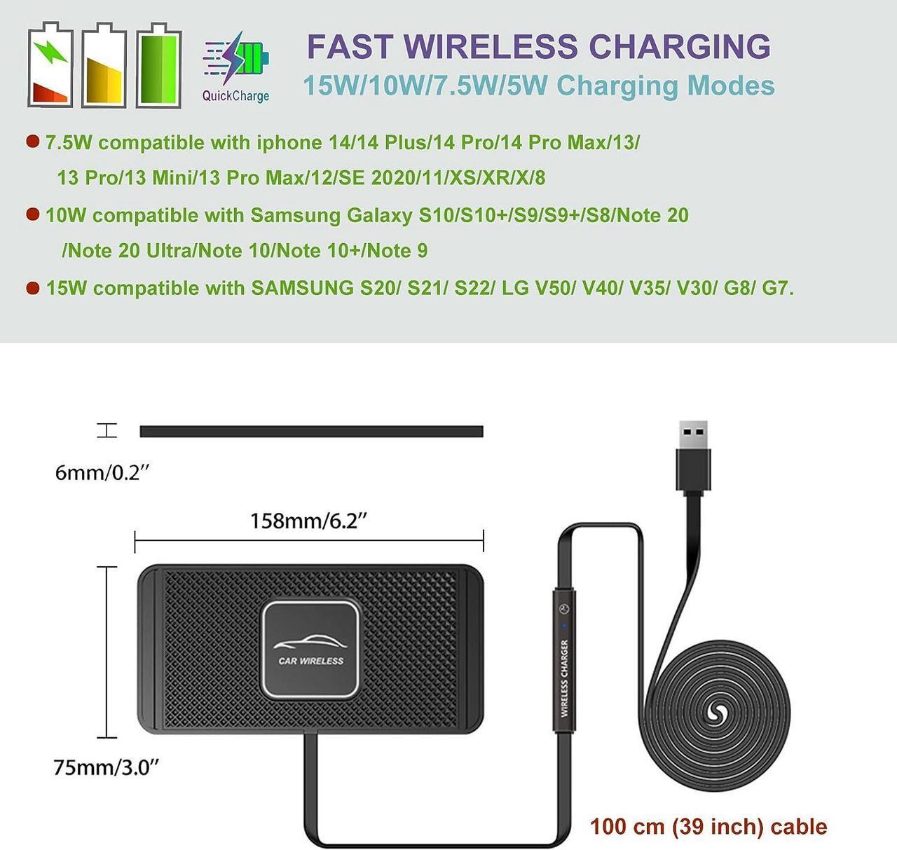 Alt view image 4 of 7 - Wireless Charger Wireless car Charger Charging pad 10W Wireless Phone Charger Fast Non Slip Charger for car Android Wireless Charging mat for Cell Phone Galaxy 21/20 NOTE10 S9S10 S8(C1Y)