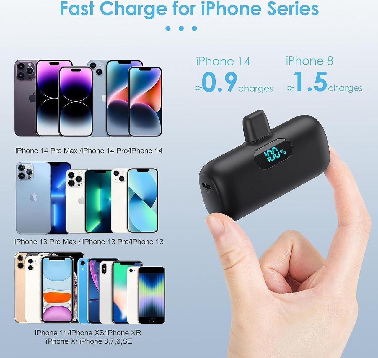 Alt view image 3 of 7 - Small Portable Charger for iPhone Upgraded 5000mAh PD Fast Charging Power Bank Mini Battery Pack Backup Charger Compatible with iPhone 14/14 Pro Max/13/13 Pro/12 Pro/11/XS/XR/X/8/7/6 etc-Black