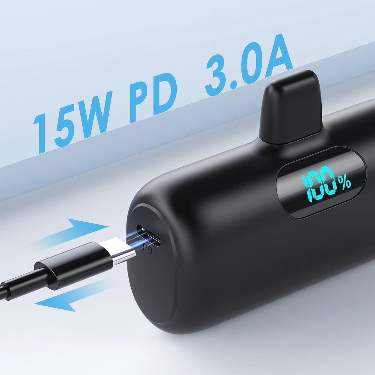 Alt view image 7 of 7 - Small Portable Charger for iPhone Upgraded 5000mAh PD Fast Charging Power Bank Mini Battery Pack Backup Charger Compatible with iPhone 14/14 Pro Max/13/13 Pro/12 Pro/11/XS/XR/X/8/7/6 etc-Black