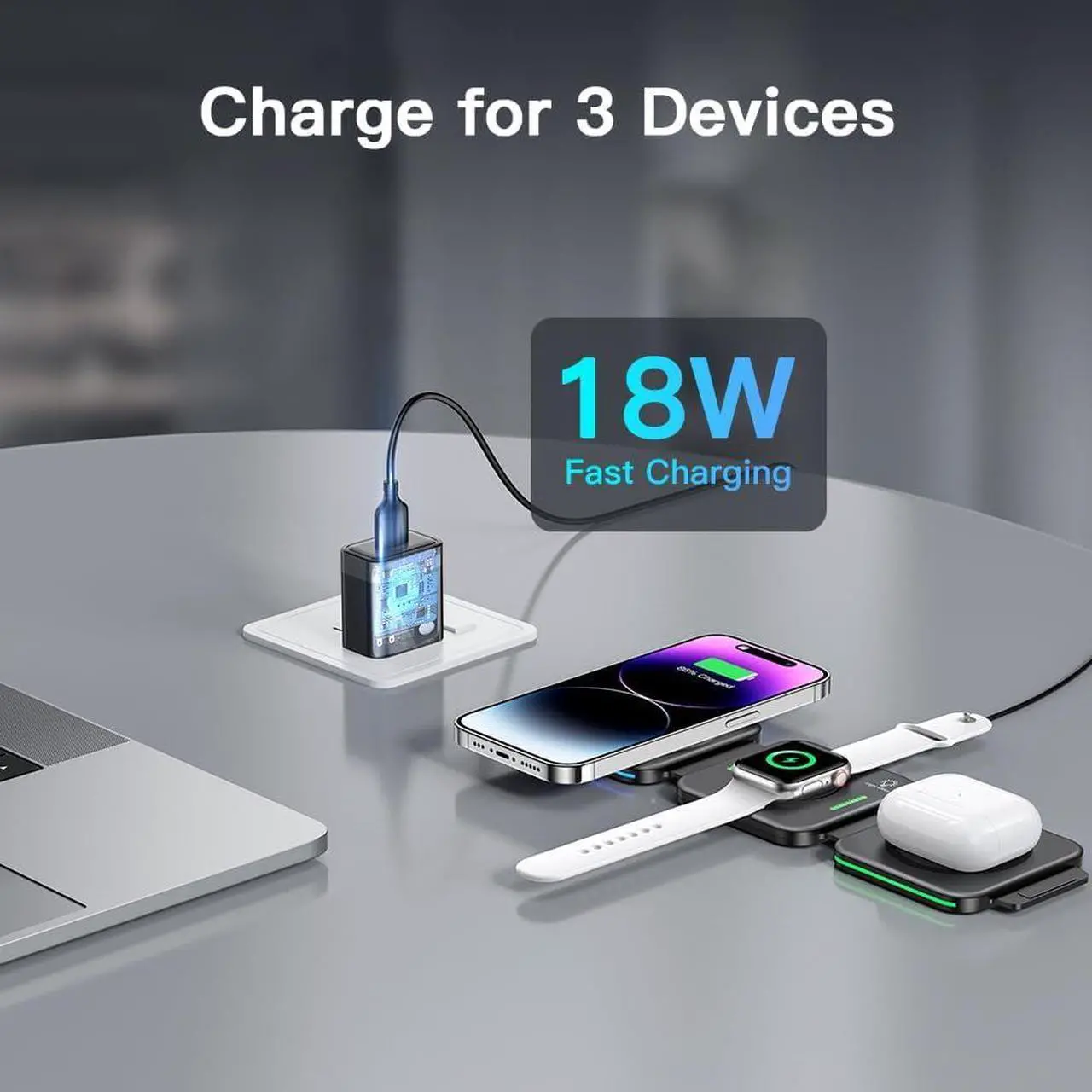 Alt view image 7 of 7 - 3 in 1 Charging Station for Apple,Magnetic Foldable Charger for Travel,Wireless Charger Pad for iPhone 16/15/14/13/12/Pro/Max/Mini,AirPods Wireless/Pro,iWatch Ultra/SE/10/9/8/7/6/5/4/3/2