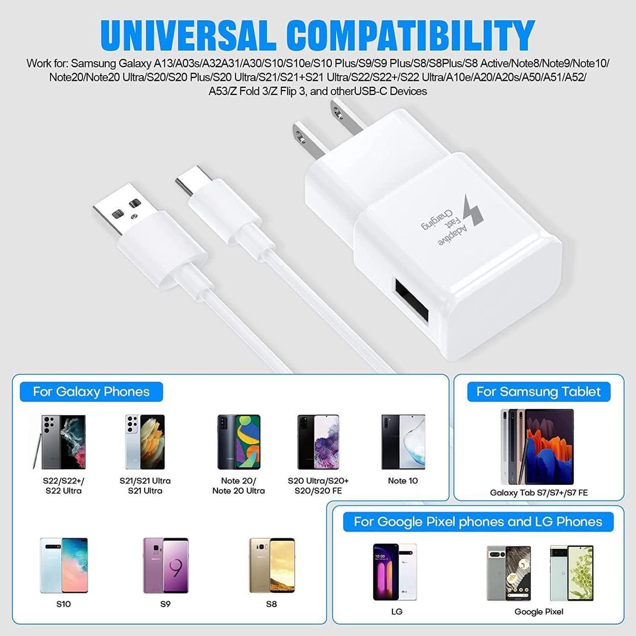 Alt view image 6 of 7 - Samsung Charger Fast Charging Type C Cable 6ft with Android Charger for Samsung Galaxy S10/S10e/S10 Plus/S9/S9 Plus/S8/S8 Plus/Note 20/Note 10/Note 9/Note 8/S20 S21 S22 S23 Ultra/A32/A50/A51/A52/A53