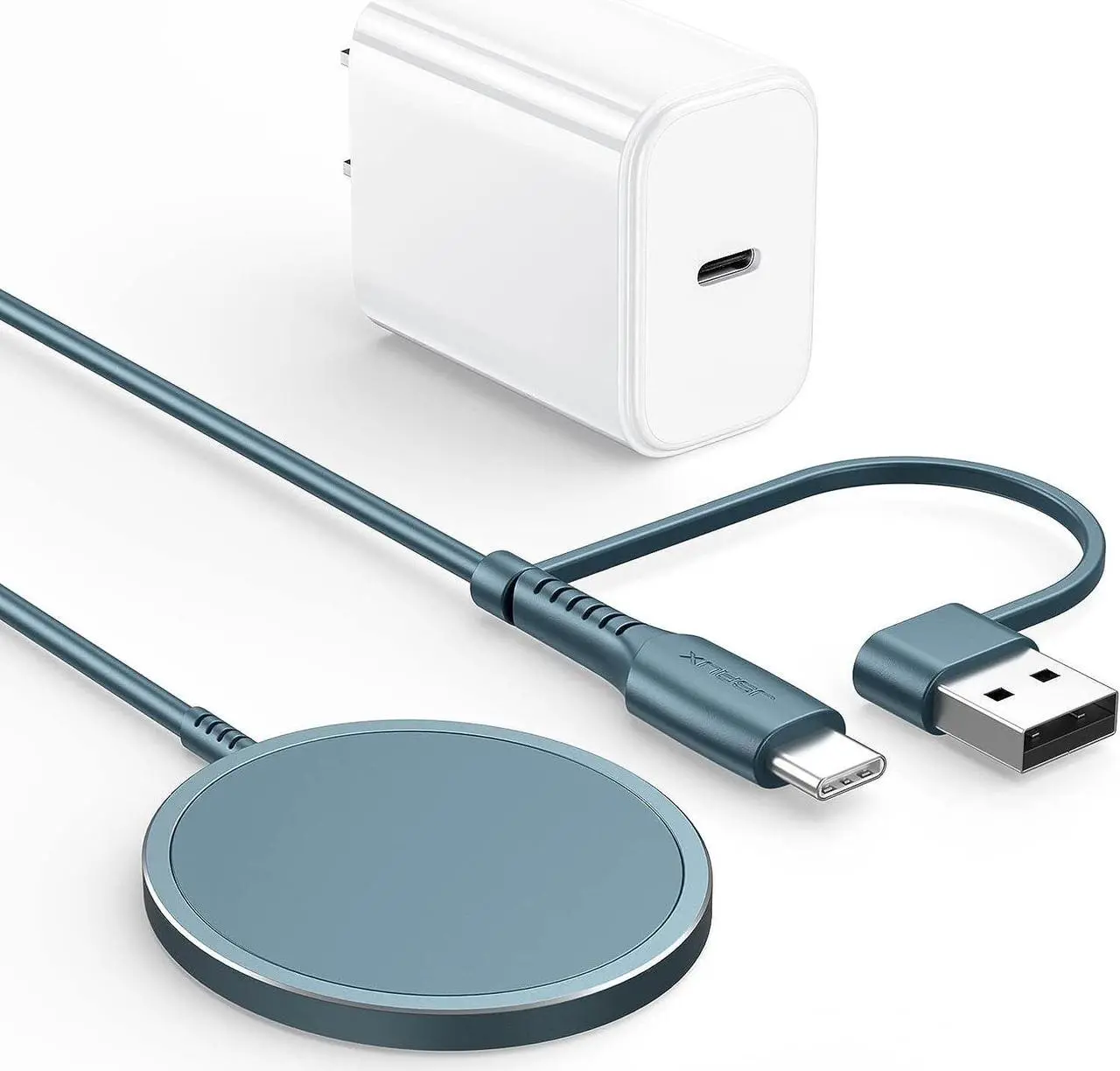 Main image of Magnetic Wireless Charger Compatible with MagSafe Charger/iPhone 14/14 Pro/14 Plus/14 Pro Max/iPhone 13/13 Pro/13 Pro Max/13 Mini/iPhone 12 Mag Charger (Blue) with 20W PD Charger Block (White)