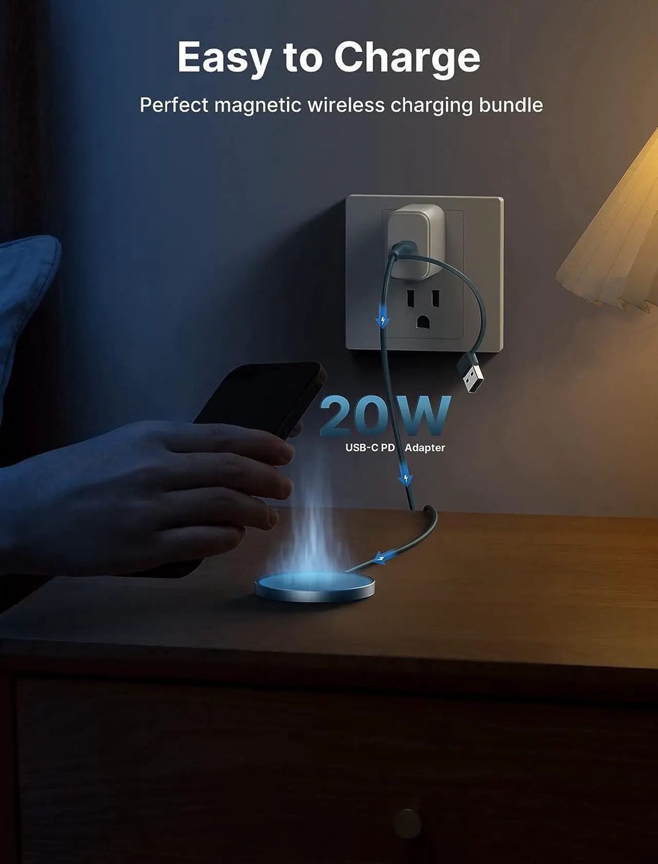Alt view image 2 of 7 - Magnetic Wireless Charger Compatible with MagSafe Charger/iPhone 14/14 Pro/14 Plus/14 Pro Max/iPhone 13/13 Pro/13 Pro Max/13 Mini/iPhone 12 Mag Charger (Blue) with 20W PD Charger Block (White)
