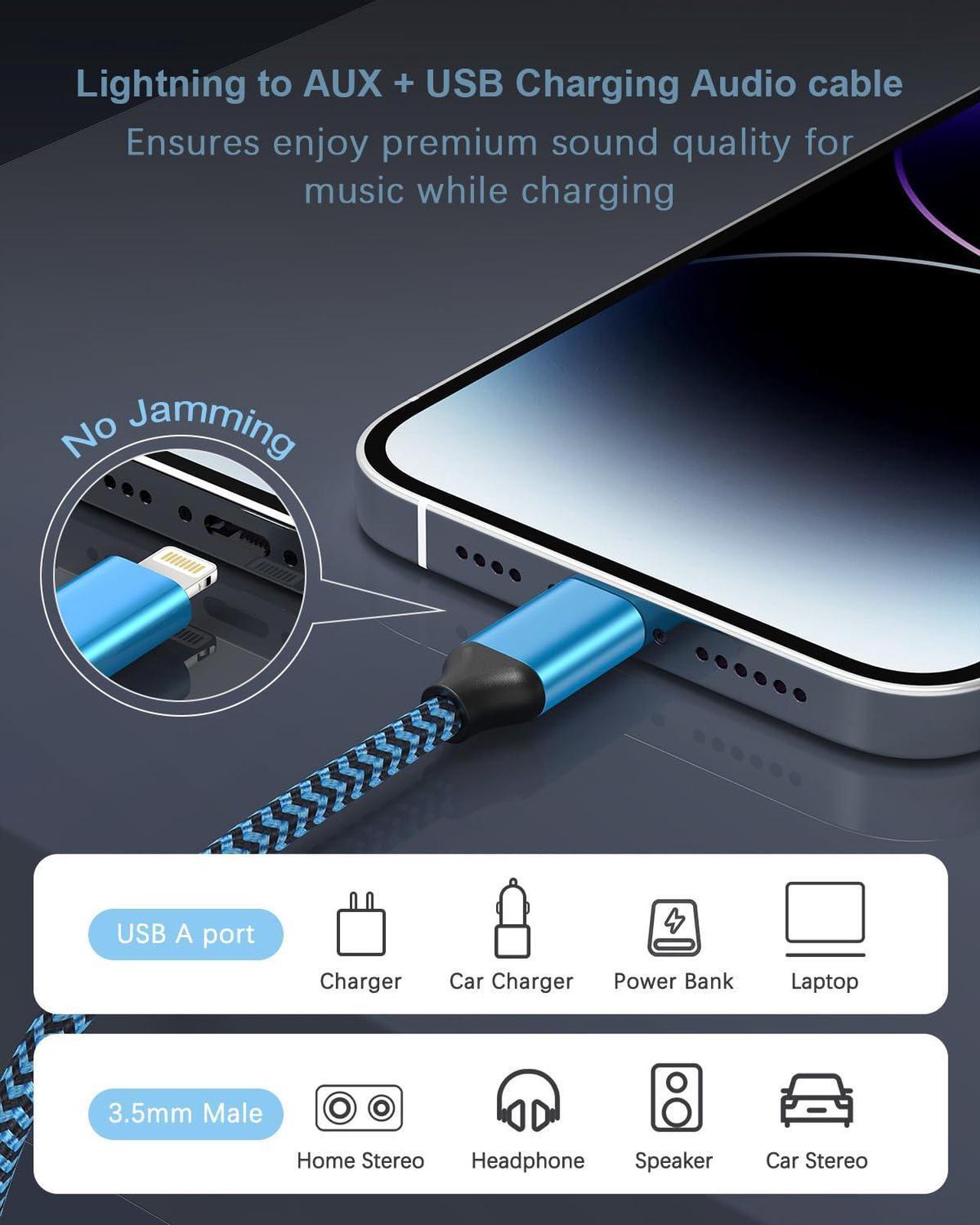 Alt view image 4 of 7 - iPhone Aux Cord for Car Lightning to 3.5mm Aux Cord 2 in 1 Audio and Charging Cable for Car Home Stereo Speaker Headphone Car Charger Compatible with iPhone 14 13 12 11 Pro Max XR XS 8 iPad iPod-4FT