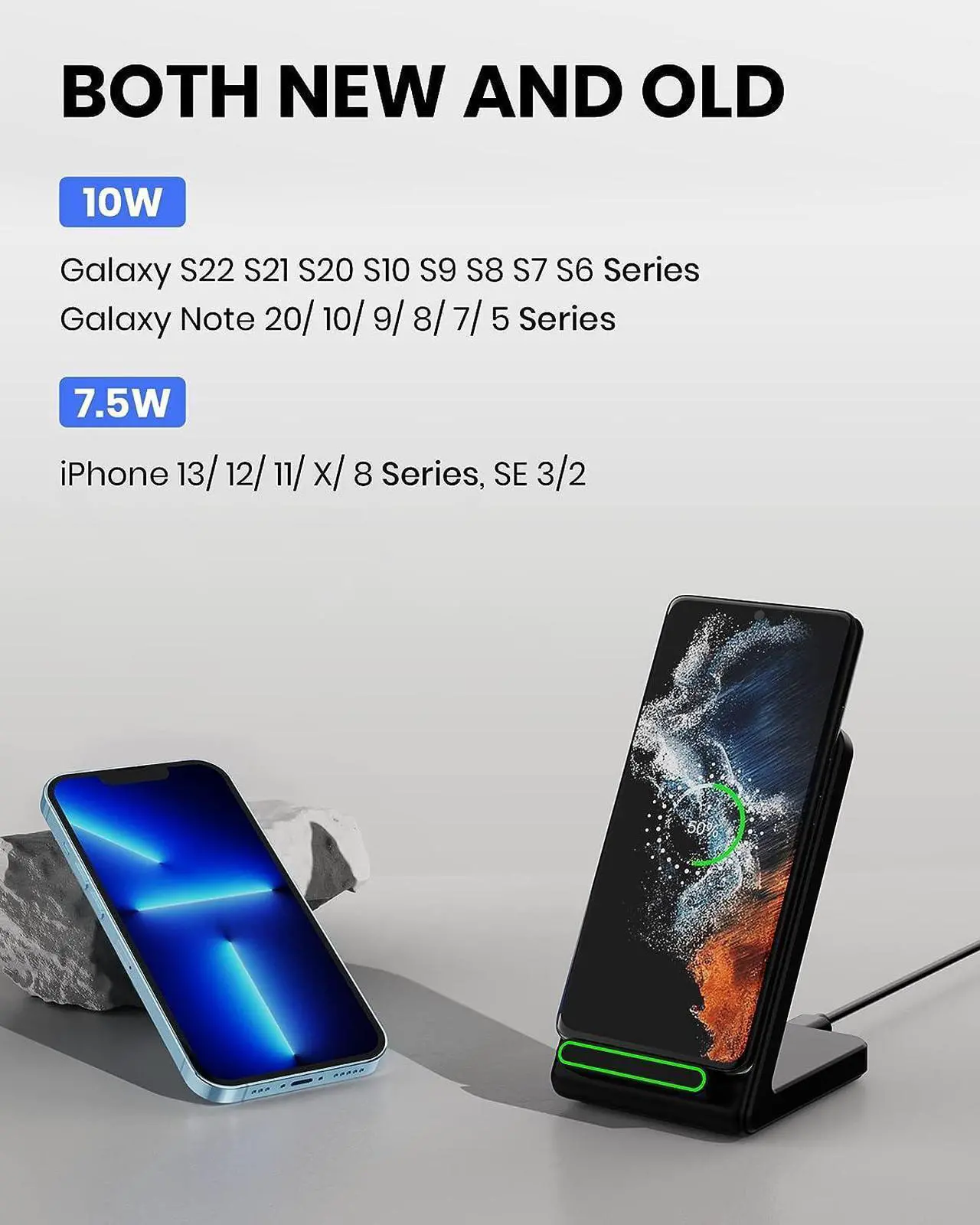 Alt view image 2 of 6 - Wireless Charger Wireless Phone Charger Samsung S22/S21/S20/S10/S9 +/Ultra Note 20/10/9 Wireless Charging Stand for iPhone 14/13/12 Pro Max/Pro/Mini SE 11 X XR XS MAX X 8 Plus (Adapter Included)