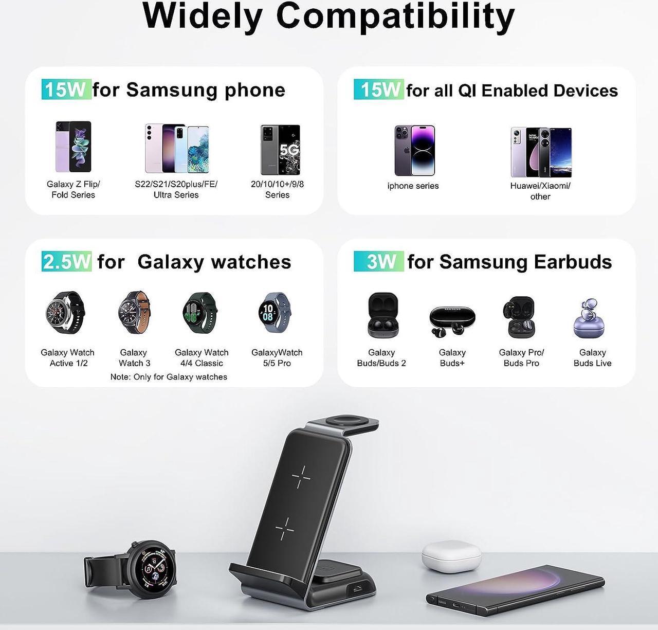 Alt view image 2 of 6 - Wireless Charging Station for Samsung - Fast Charging Wireless Charger for Galaxy S23 Ultra/S23/S23+/Z Flip/Fold 5/4/3/iphone/Android Phones, Galaxy Watch 6/5 Pro/5/4/3 & Buds.(with 30W PD Adapter)
