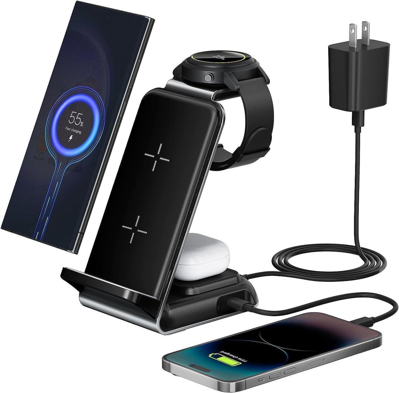Main image of Wireless Charging Station for Samsung - Fast Charging Wireless Charger for Galaxy S23 Ultra/S23/S23+/Z Flip/Fold 5/4/3/iphone/Android Phones, Galaxy Watch 6/5 Pro/5/4/3 & Buds.(with 30W PD Adapter)