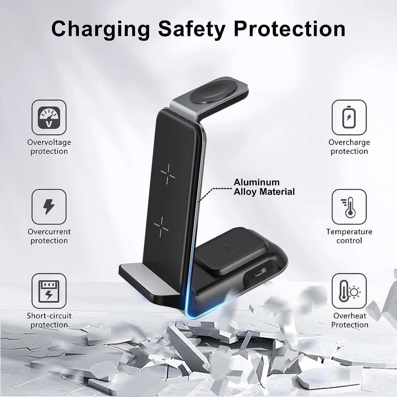 Alt view image 4 of 6 - Wireless Charging Station for Samsung - Fast Charging Wireless Charger for Galaxy S23 Ultra/S23/S23+/Z Flip/Fold 5/4/3/iphone/Android Phones, Galaxy Watch 6/5 Pro/5/4/3 & Buds.(with 30W PD Adapter)