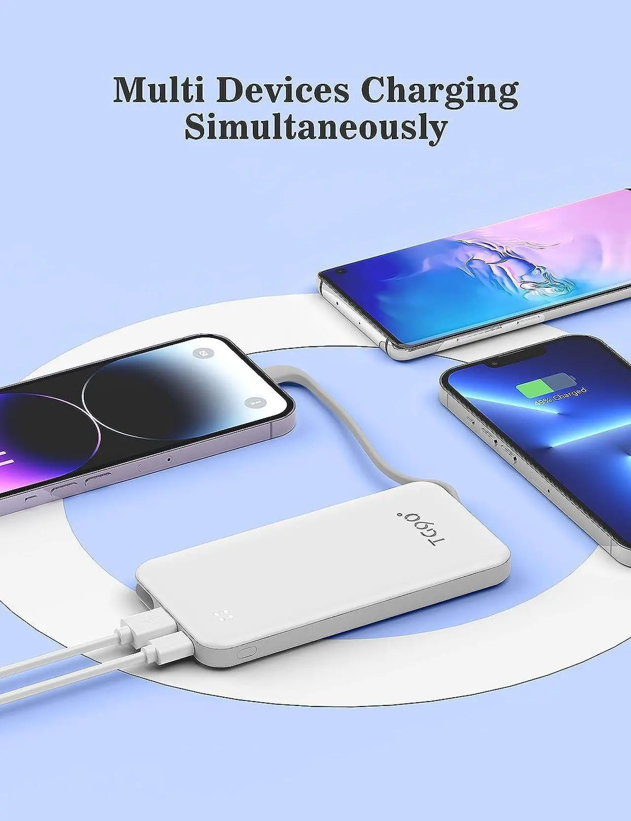 Alt view image 2 of 6 - TG90° Power Bank Portable Charger with Built-in Cable, Ultra Compact 10000mah Portable Phone Charger Battery Pack Compatible with iPhone 14/14 Pro/13/13 Pro/12/12 Pro/11/11 Pro/X/XS/SE and More