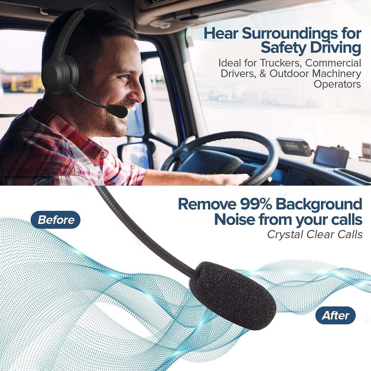 Alt view image 2 of 7 - Trucker Bluetooth Headset w/Noise Cancelling Microphone for PC Cell Phones - Easy Mute | Light 6.5 oz | Telephone Office Wireless Headphones for Zoom Teams