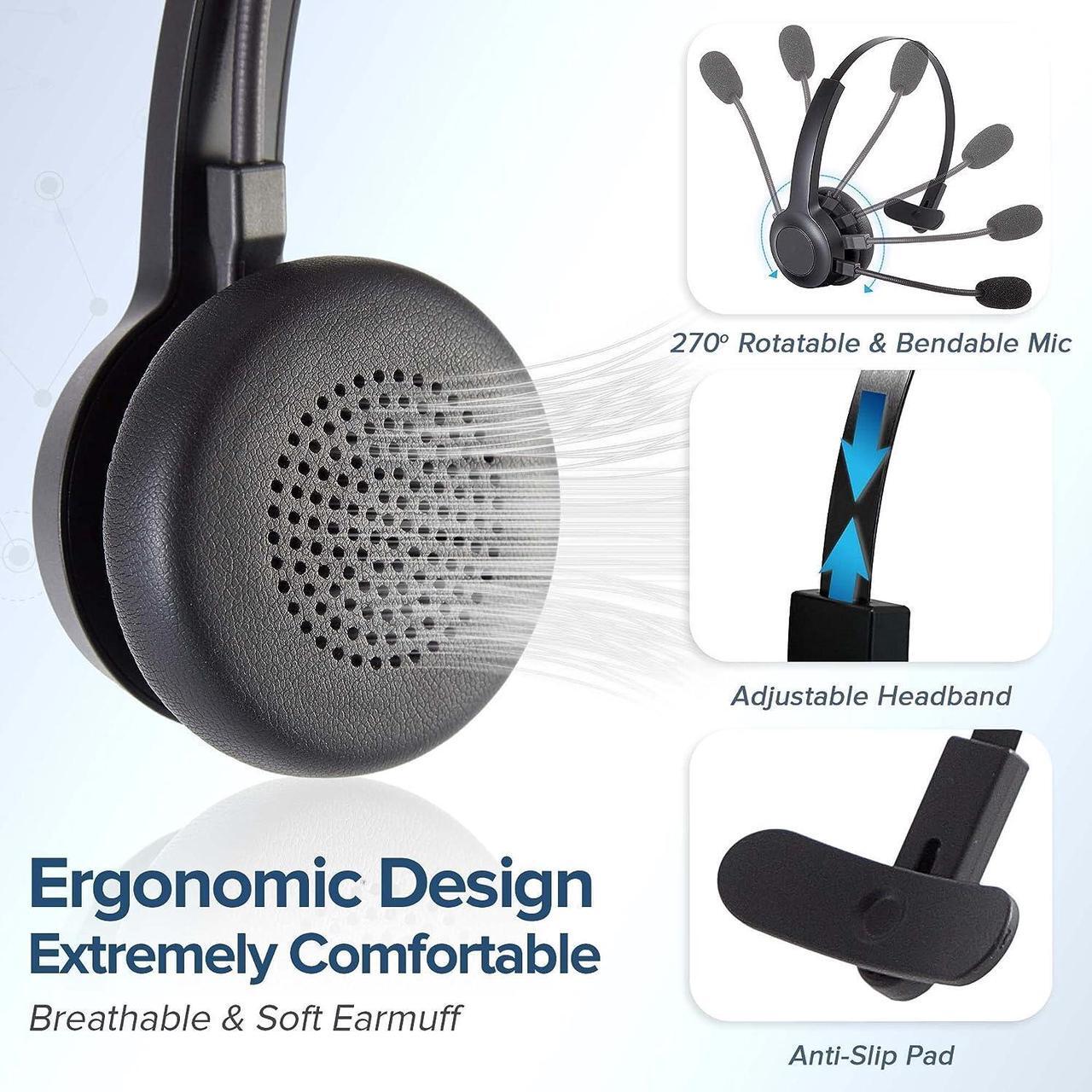 Alt view image 3 of 7 - Trucker Bluetooth Headset w/Noise Cancelling Microphone for PC Cell Phones - Easy Mute | Light 6.5 oz | Telephone Office Wireless Headphones for Zoom Teams