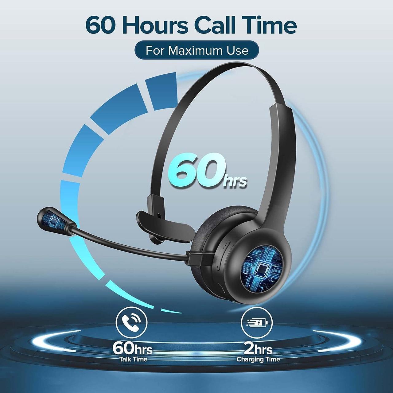 Alt view image 4 of 7 - Trucker Bluetooth Headset w/Noise Cancelling Microphone for PC Cell Phones - Easy Mute | Light 6.5 oz | Telephone Office Wireless Headphones for Zoom Teams