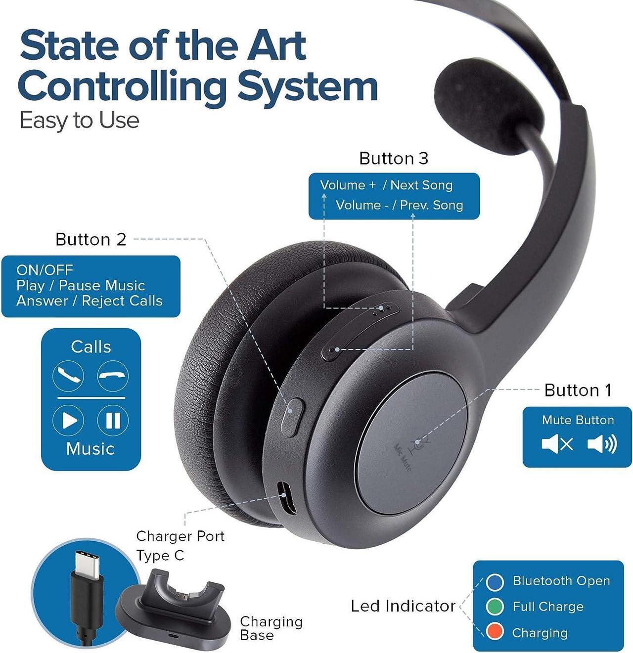 Alt view image 6 of 7 - Trucker Bluetooth Headset w/Noise Cancelling Microphone for PC Cell Phones - Easy Mute | Light 6.5 oz | Telephone Office Wireless Headphones for Zoom Teams