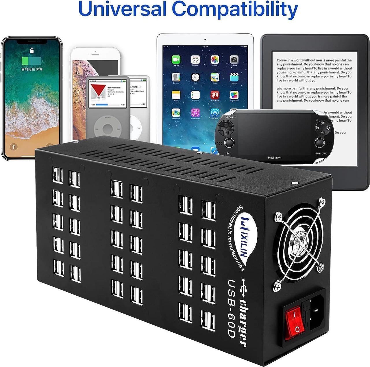 Alt view image 3 of 7 - USB Charging Station, Cinlinso 60 Port 300W/60A,Intelligent Protection,MultiPort USB Charger Station for Smartphone Tablets School Hotel