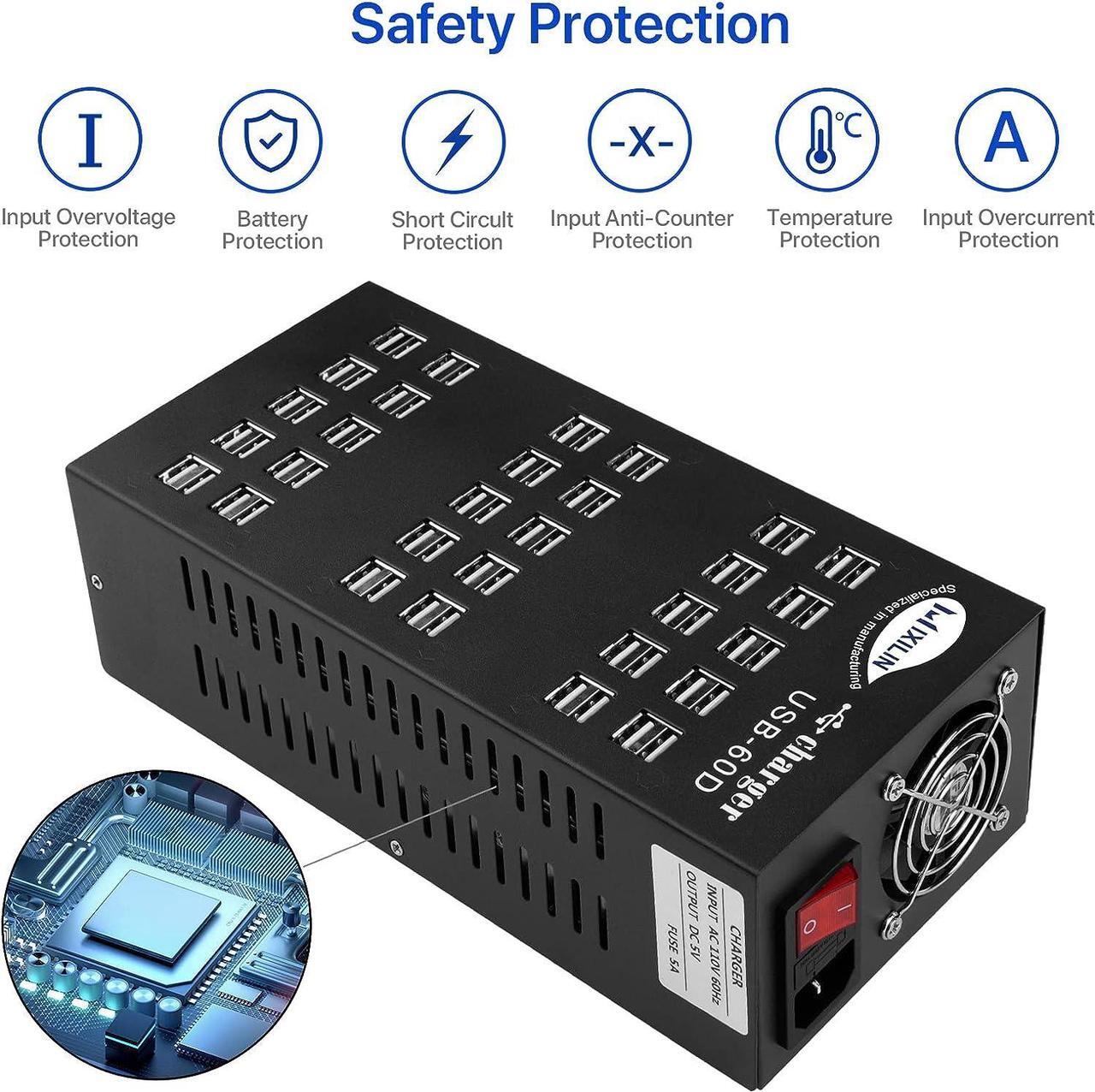 Alt view image 4 of 7 - USB Charging Station, Cinlinso 60 Port 300W/60A,Intelligent Protection,MultiPort USB Charger Station for Smartphone Tablets School Hotel