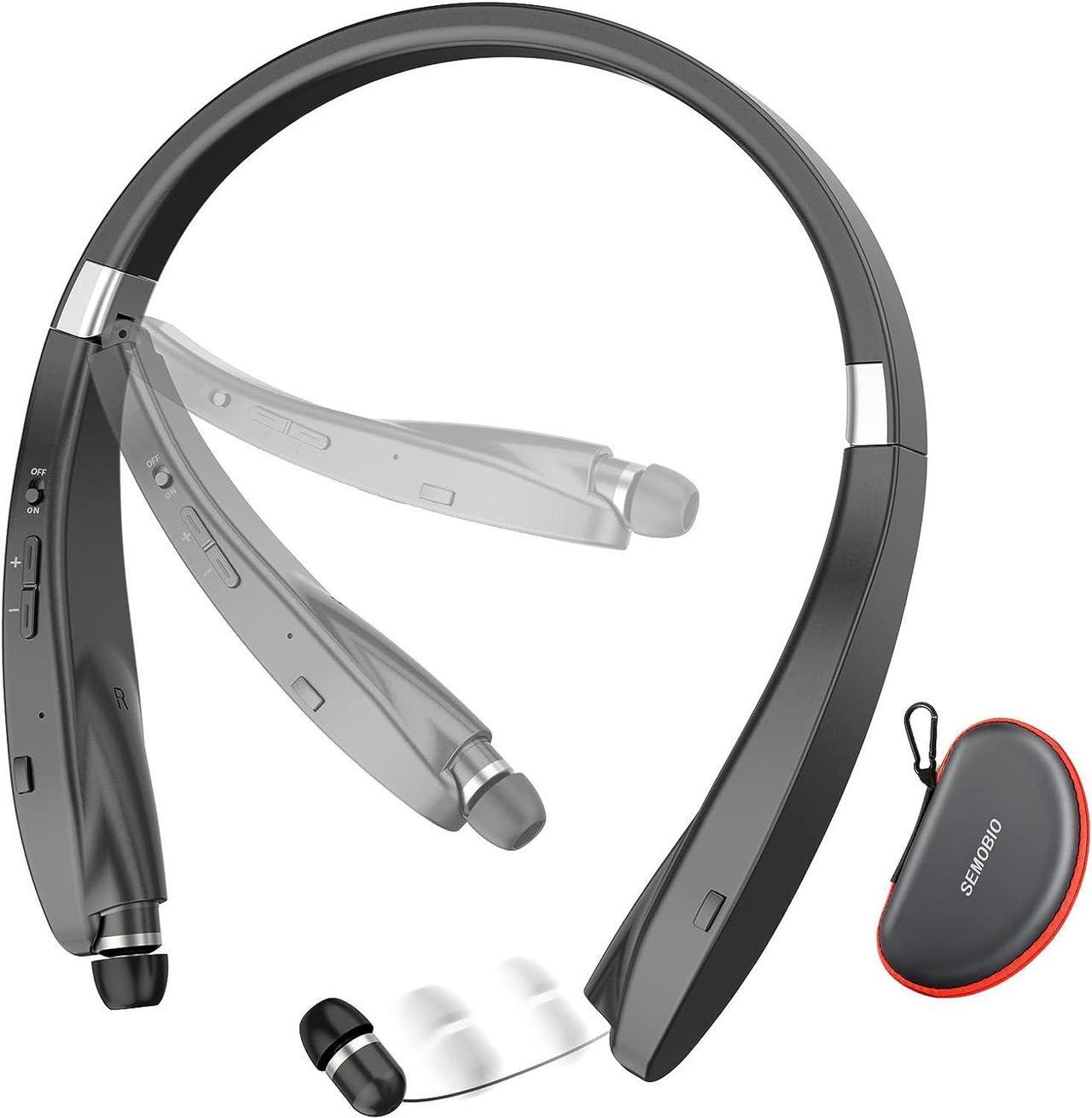 Main image of Bluetooth Headset 2023 Upgraded Foldable Bluetooth Headphones with Retractable Earbuds Noise Cancelling Stereo Earphones with Mic Wireless Neckband Headphones for Sports Workout Gym with Carry Case