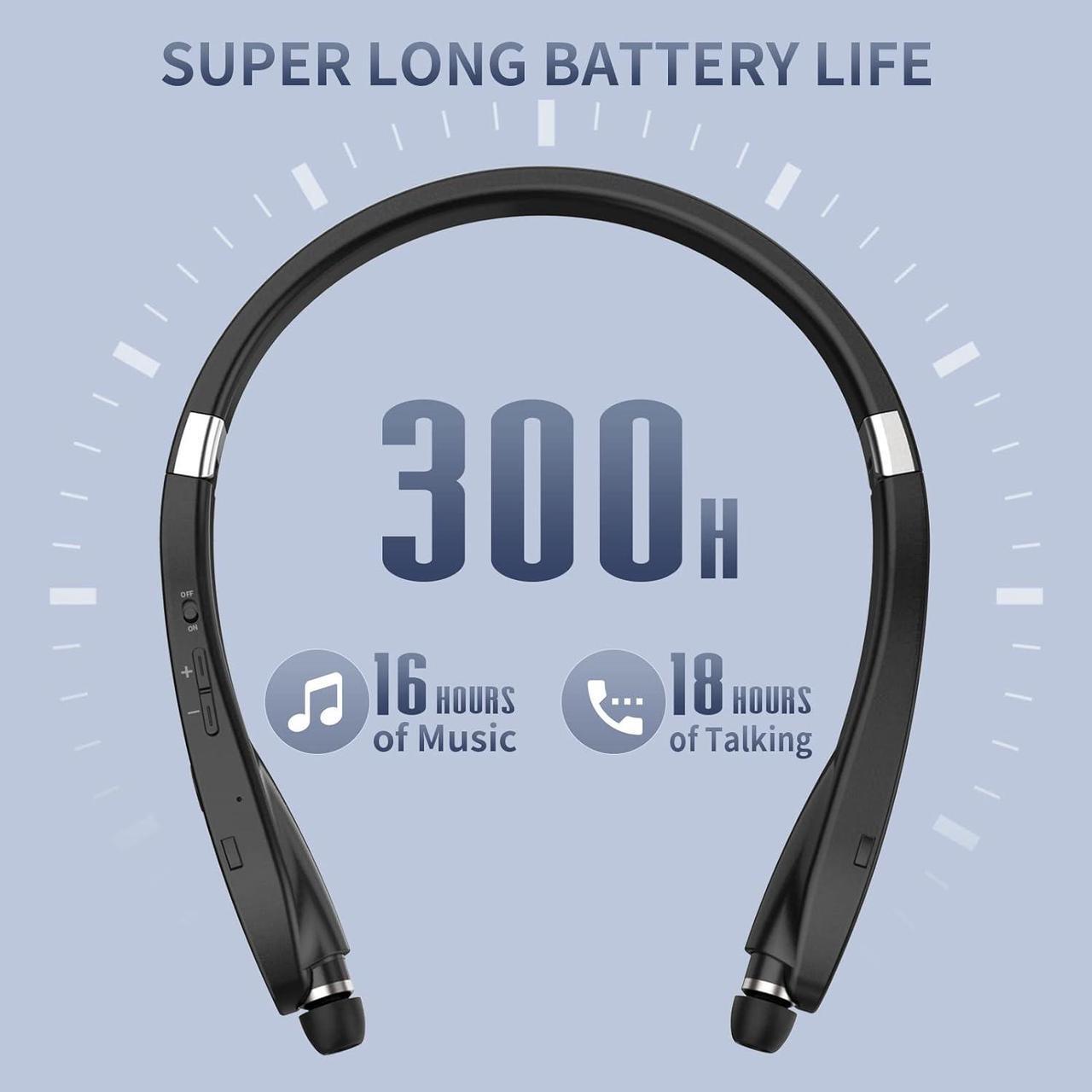 Alt view image 3 of 6 - Bluetooth Headset 2023 Upgraded Foldable Bluetooth Headphones with Retractable Earbuds Noise Cancelling Stereo Earphones with Mic Wireless Neckband Headphones for Sports Workout Gym with Carry Case