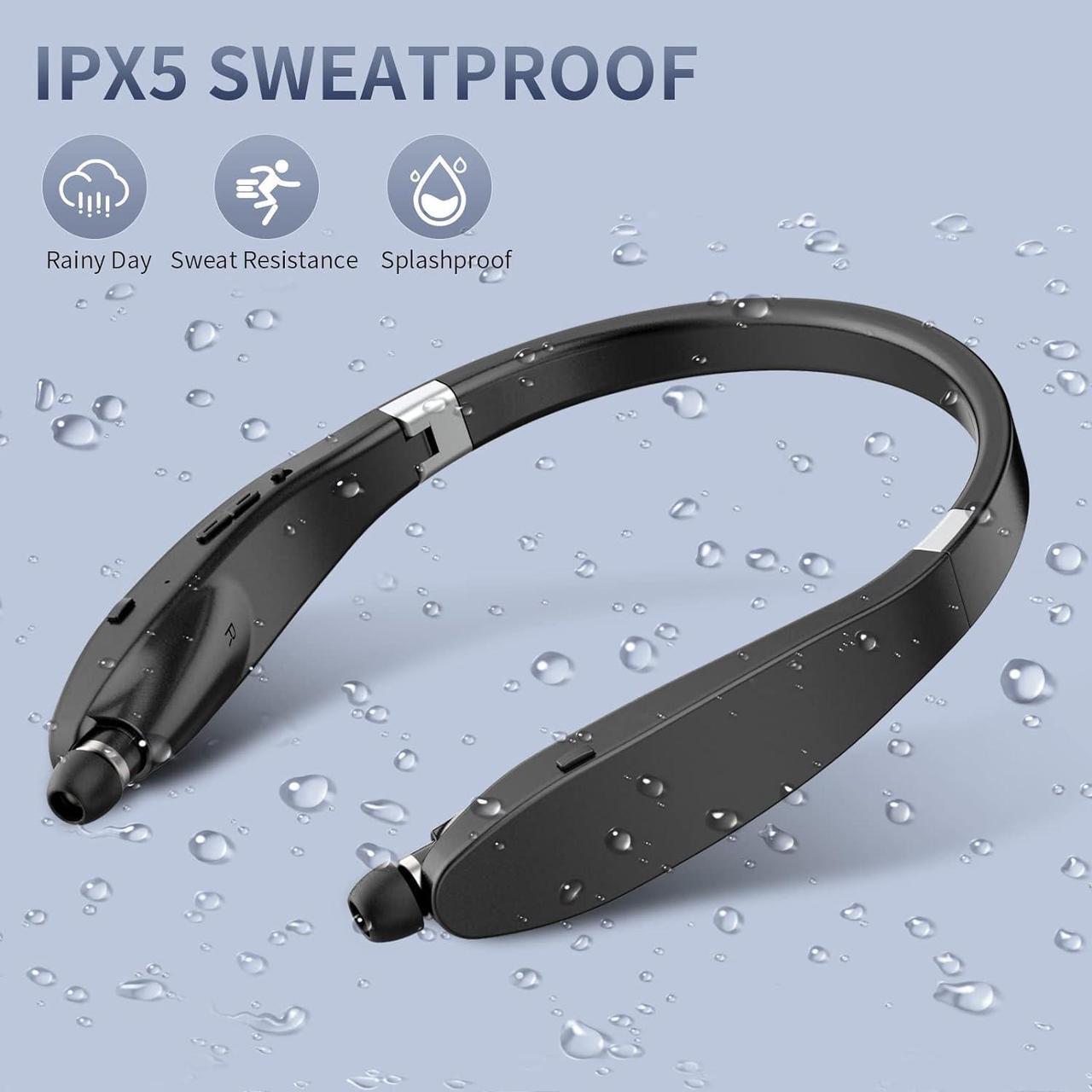 Alt view image 5 of 6 - Bluetooth Headset 2023 Upgraded Foldable Bluetooth Headphones with Retractable Earbuds Noise Cancelling Stereo Earphones with Mic Wireless Neckband Headphones for Sports Workout Gym with Carry Case