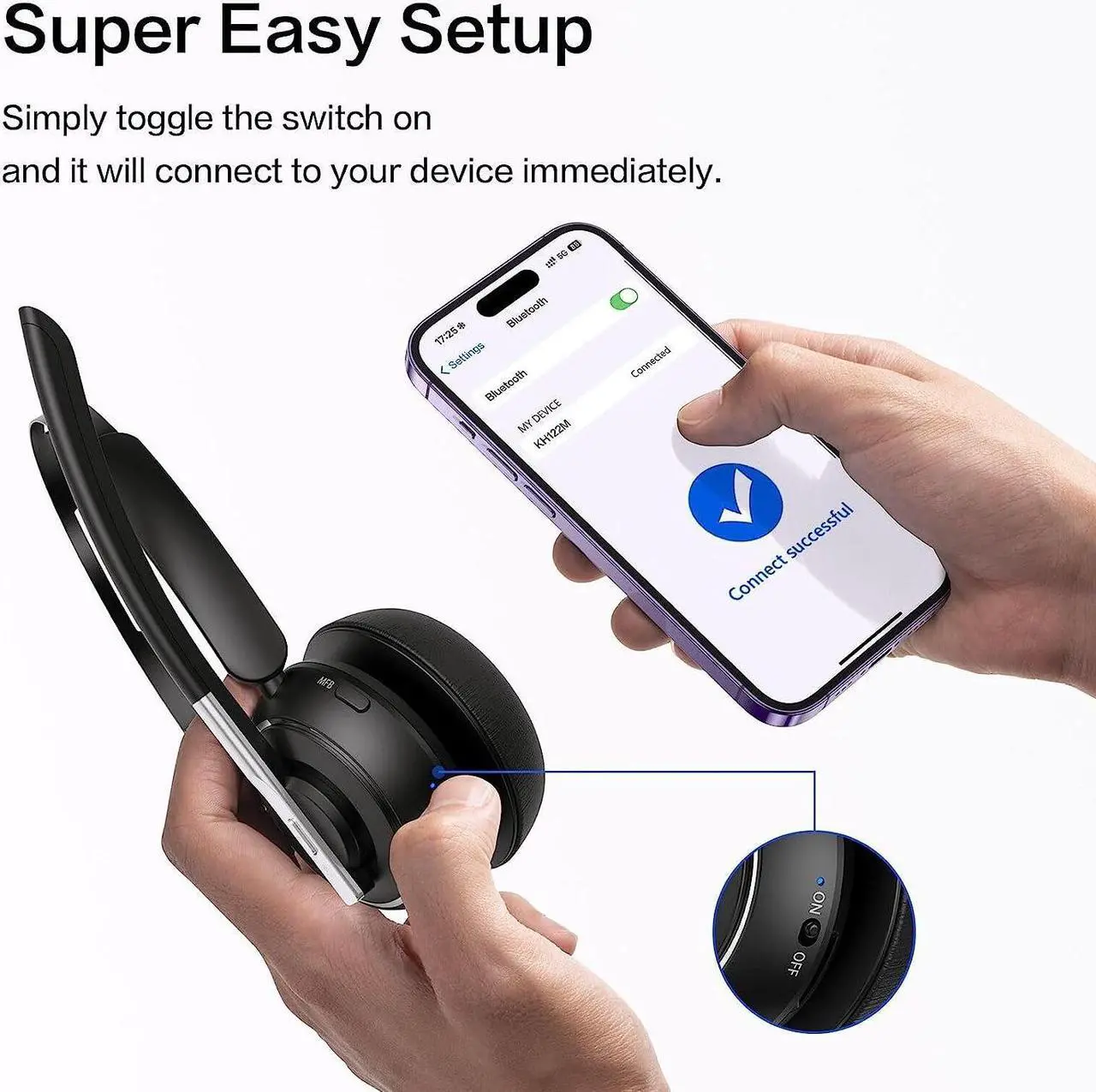 Alt view image 2 of 6 - Bluetooth Headset, Wireless Headset with Microphone for PC, V5.2 Computer Headset with Noise Cancelling Mic, USB Dongle, Charging Base & Mute Button for Work, Cell Phones, Computer (Black)