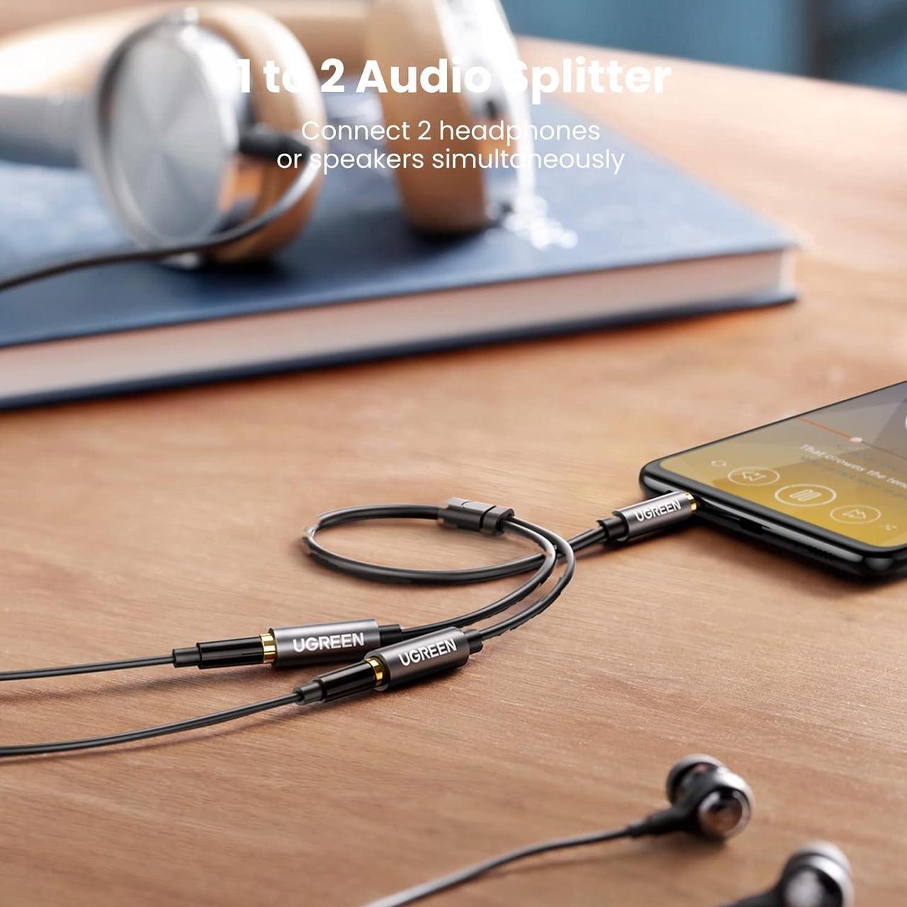 Alt view image 2 of 7 - Headphone Splitter 3.5mm Audio Stereo Y Splitter Aux Extension Cable Male to Female Dual Headphone Jack Adapter for Earphone Compatible with iPhone  iPad Tablet Laptop Black