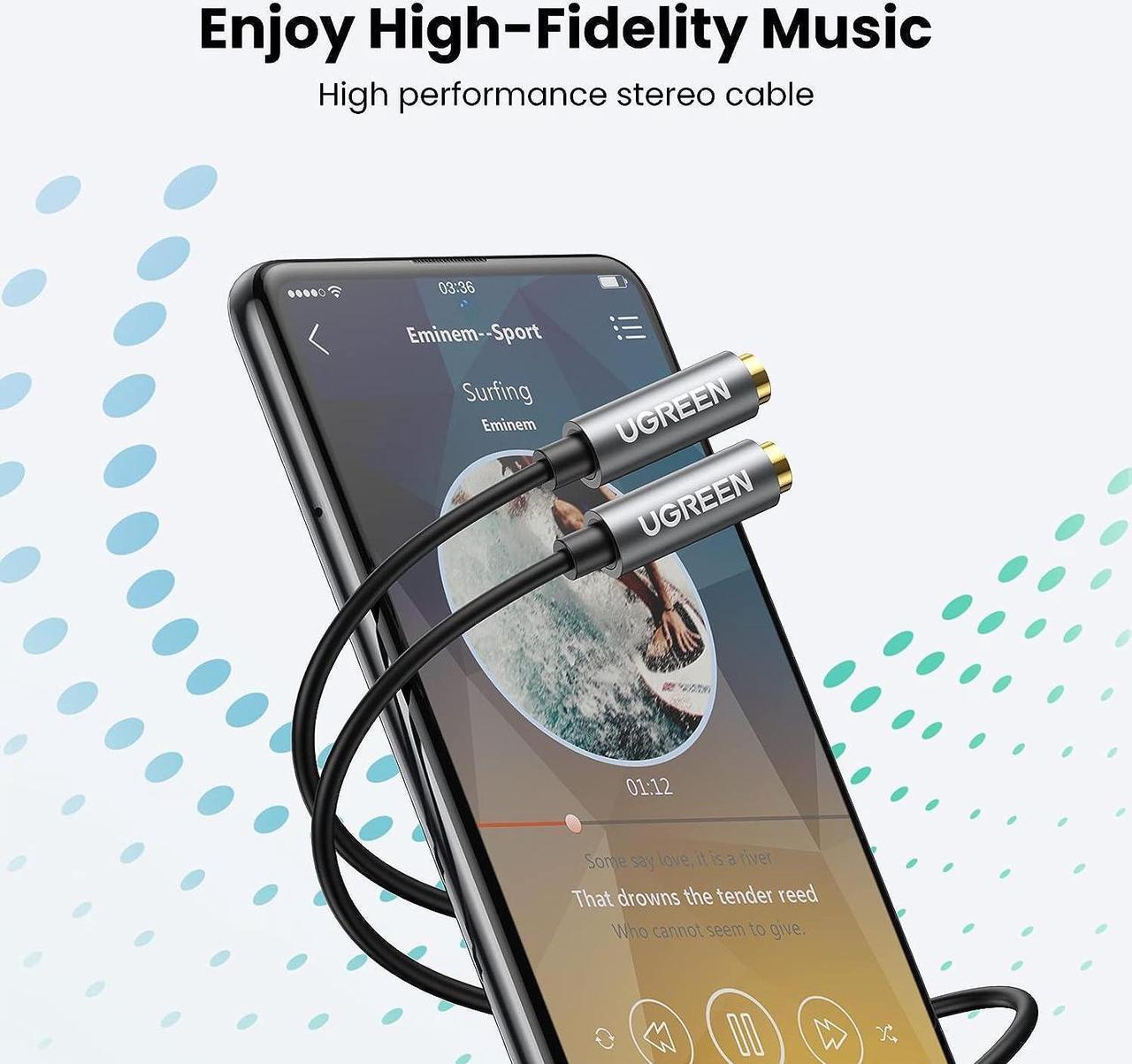 Alt view image 3 of 7 - Headphone Splitter 3.5mm Audio Stereo Y Splitter Aux Extension Cable Male to Female Dual Headphone Jack Adapter for Earphone Compatible with iPhone  iPad Tablet Laptop Black