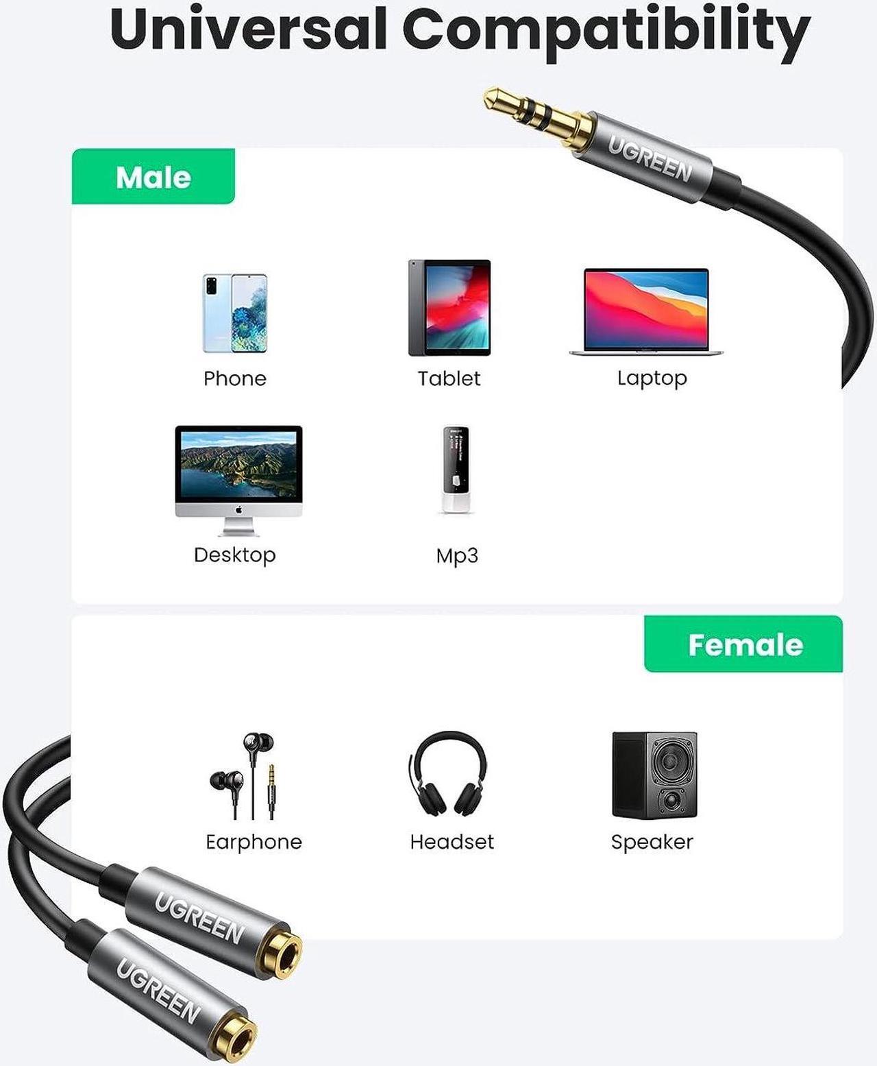 Alt view image 7 of 7 - Headphone Splitter 3.5mm Audio Stereo Y Splitter Aux Extension Cable Male to Female Dual Headphone Jack Adapter for Earphone Compatible with iPhone  iPad Tablet Laptop Black
