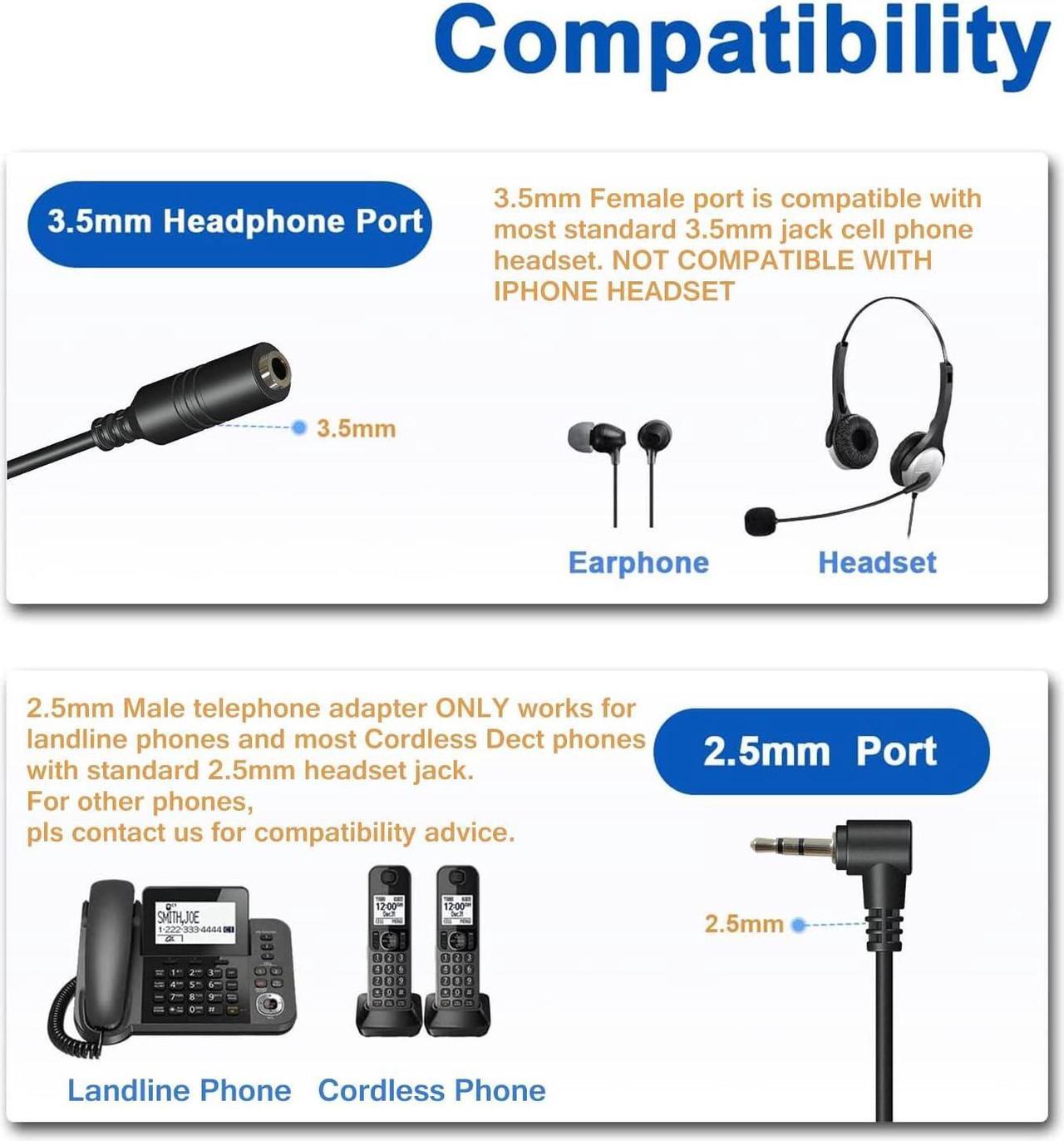 Alt view image 3 of 6 - 3.5mm Female to 2.5mm Male Headphone Adapter Cable Connector Suit for Smartphone Headset Convert to 2.5mm Jack Work for Telephone and Cordless Phones with 2.5mm Headset Jack