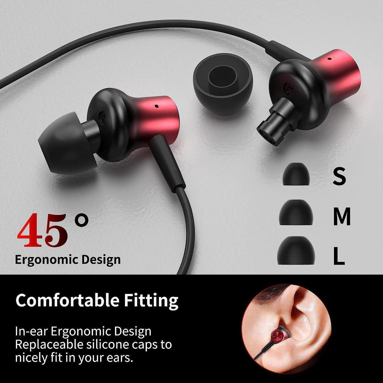 Alt view image 2 of 7 - 3.5mm Jack Earbuds Magnetic Wired Earphone for Samsung Galaxy A14 A13 A03 Core S10 S10e in-Ear Headphone Noise Canceling HiFi Stereo Audio Corded Headset for iPhone 6 6s 5 Moto G Stylus Pure Black+Red