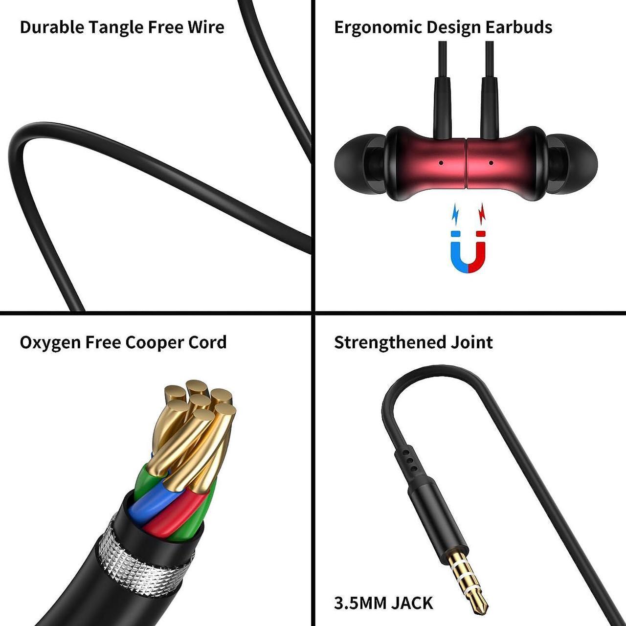 Alt view image 5 of 7 - 3.5mm Jack Earbuds Magnetic Wired Earphone for Samsung Galaxy A14 A13 A03 Core S10 S10e in-Ear Headphone Noise Canceling HiFi Stereo Audio Corded Headset for iPhone 6 6s 5 Moto G Stylus Pure Black+Red