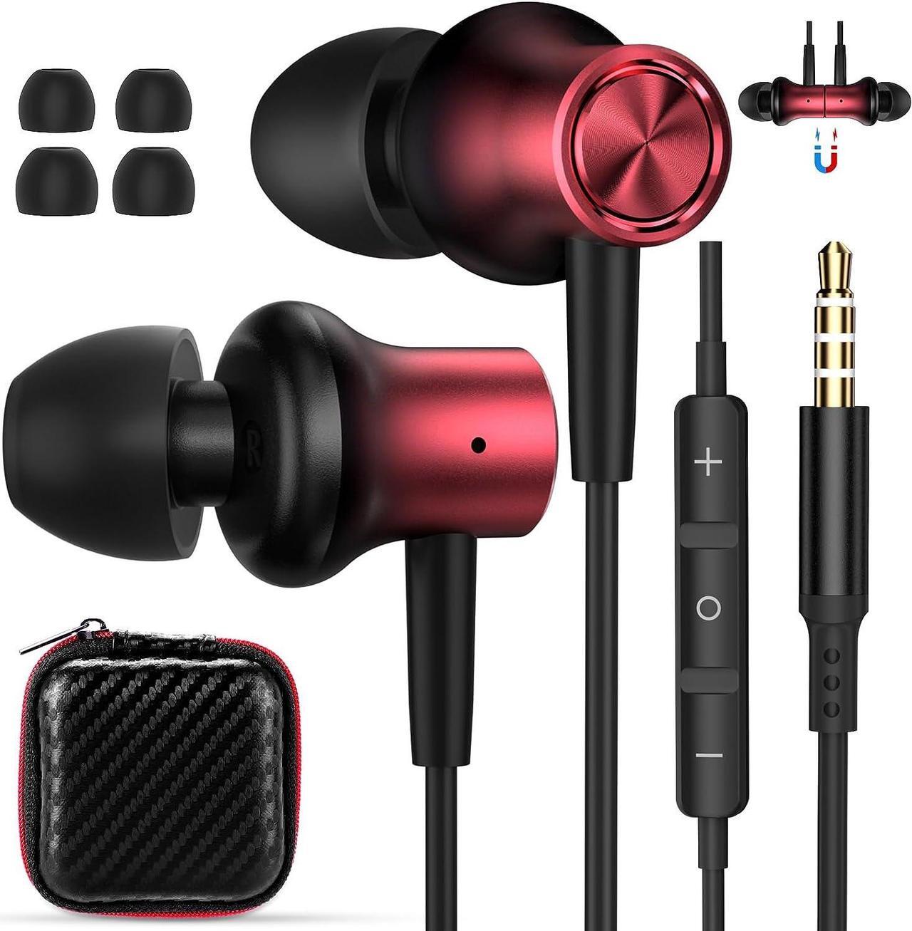 Main image of 3.5mm Jack Earbuds Magnetic Wired Earphone for Samsung Galaxy A14 A13 A03 Core S10 S10e in-Ear Headphone Noise Canceling HiFi Stereo Audio Corded Headset for iPhone 6 6s 5 Moto G Stylus Pure Black+Red