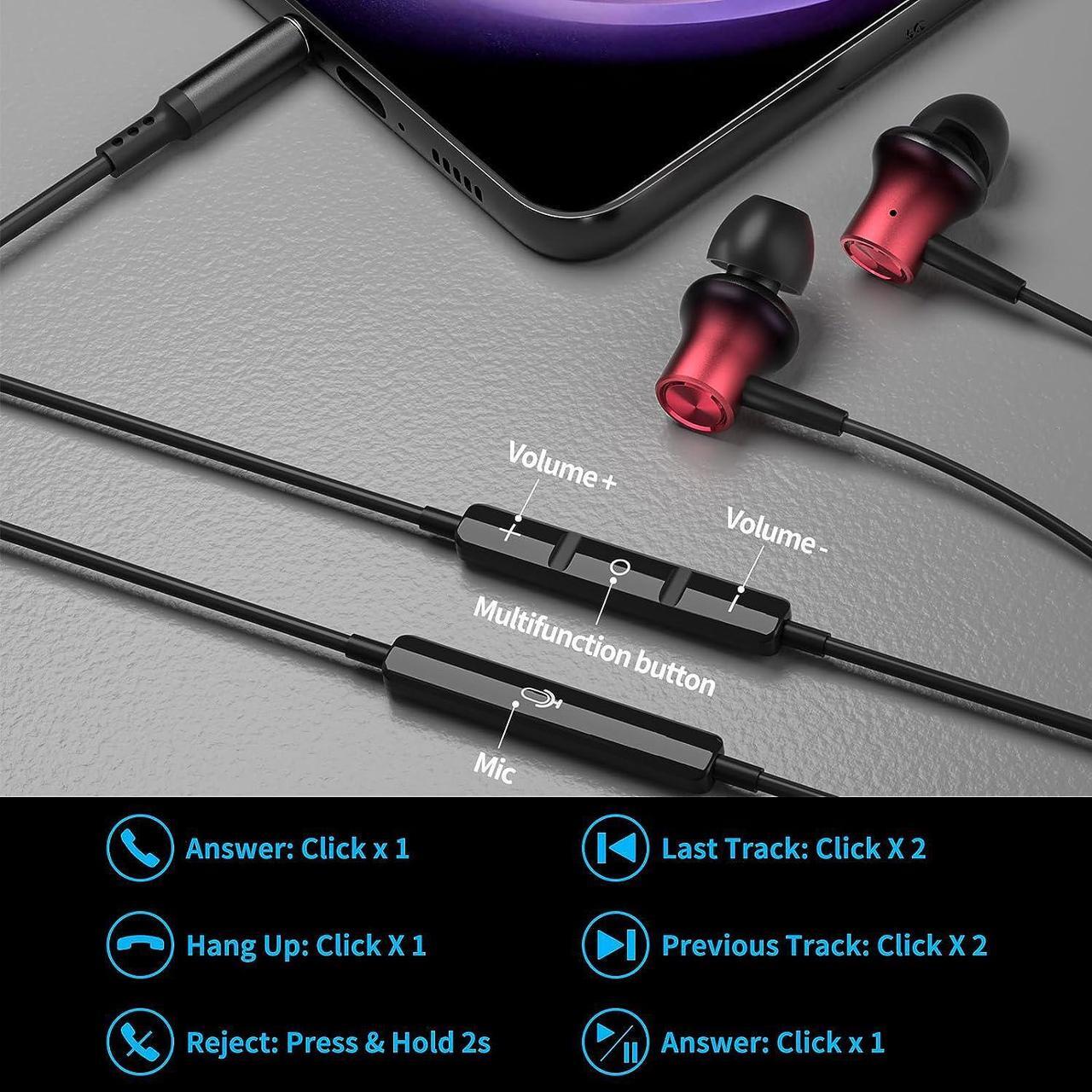Alt view image 6 of 7 - 3.5mm Jack Earbuds Magnetic Wired Earphone for Samsung Galaxy A14 A13 A03 Core S10 S10e in-Ear Headphone Noise Canceling HiFi Stereo Audio Corded Headset for iPhone 6 6s 5 Moto G Stylus Pure Black+Red