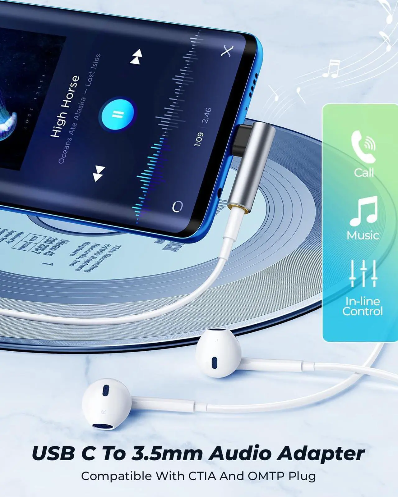 Alt view image 2 of 7 - 2 Pack USB C To 3.5mm Audio Adapter USB Type C To 3.5mm Female Headphone Jack Dongle Aux Adapter DAC Stereo HiFi Right Angle For iPad Pro Air 5 4 Pixel 7 Pro Galaxy S23 S23+ S23 Ultra S22 S21 S20