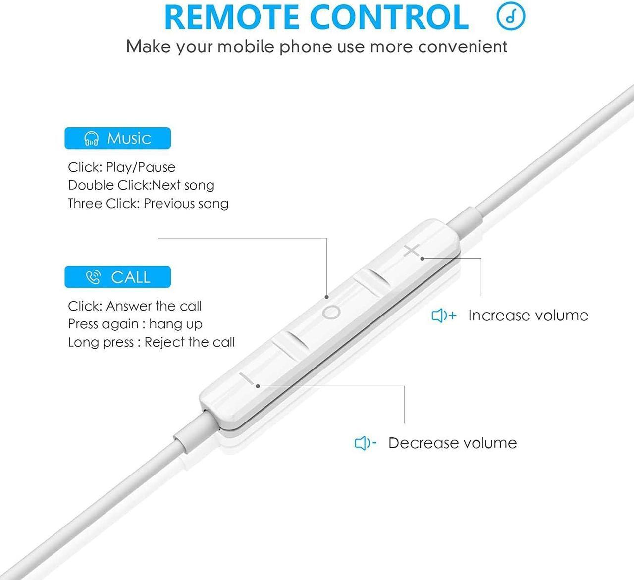 Alt view image 3 of 7 - Wired Earbuds Wired Earphones with Microphone and Volume Control in-Ear Headphones HiFi Stereo Powerful Bass and Crystal Clear Audio Compatible with iPhone iPad Android PC Most with 3.5mm Jack