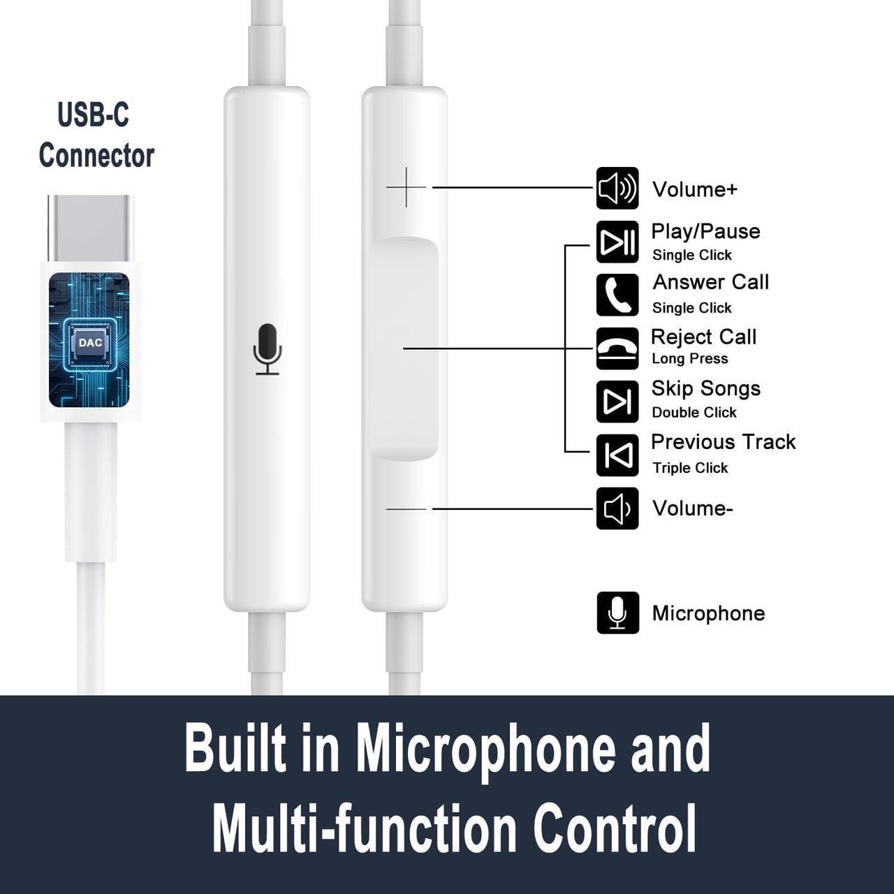 Alt view image 3 of 7 - USB C Headphones Earbuds 2 Pack - Type C Wired Earphones with Microphone Volume Noise Cancelling Headsets for Samsung Galaxy S23/S22/S21/S20 Note 20 Google Pixel 7/6/6a/5/4 and Other USB-C Devices