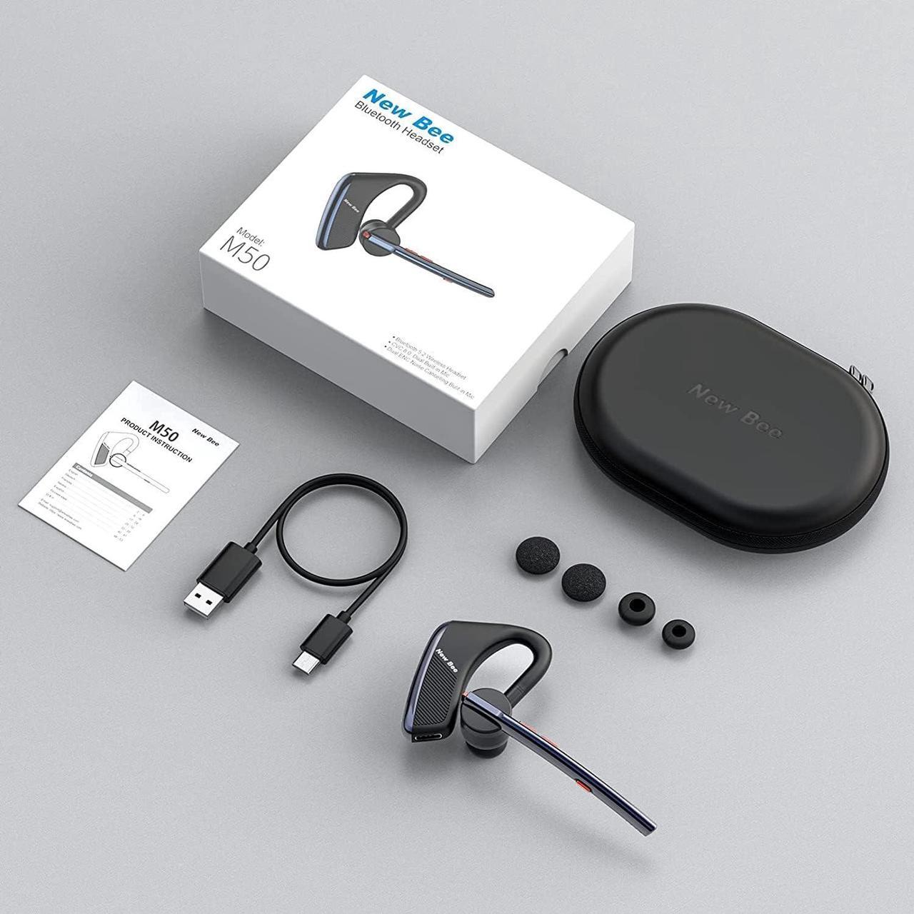 Alt view image 7 of 7 - Bluetooth Headset 24Hrs Talktime CVC8.0 Dual Mic Noise Cancelling Bluetooth Earpiece V5.2 Wireless Headset for Cell Phone/iPhone/Android/Driver/Business/Office(Blue)