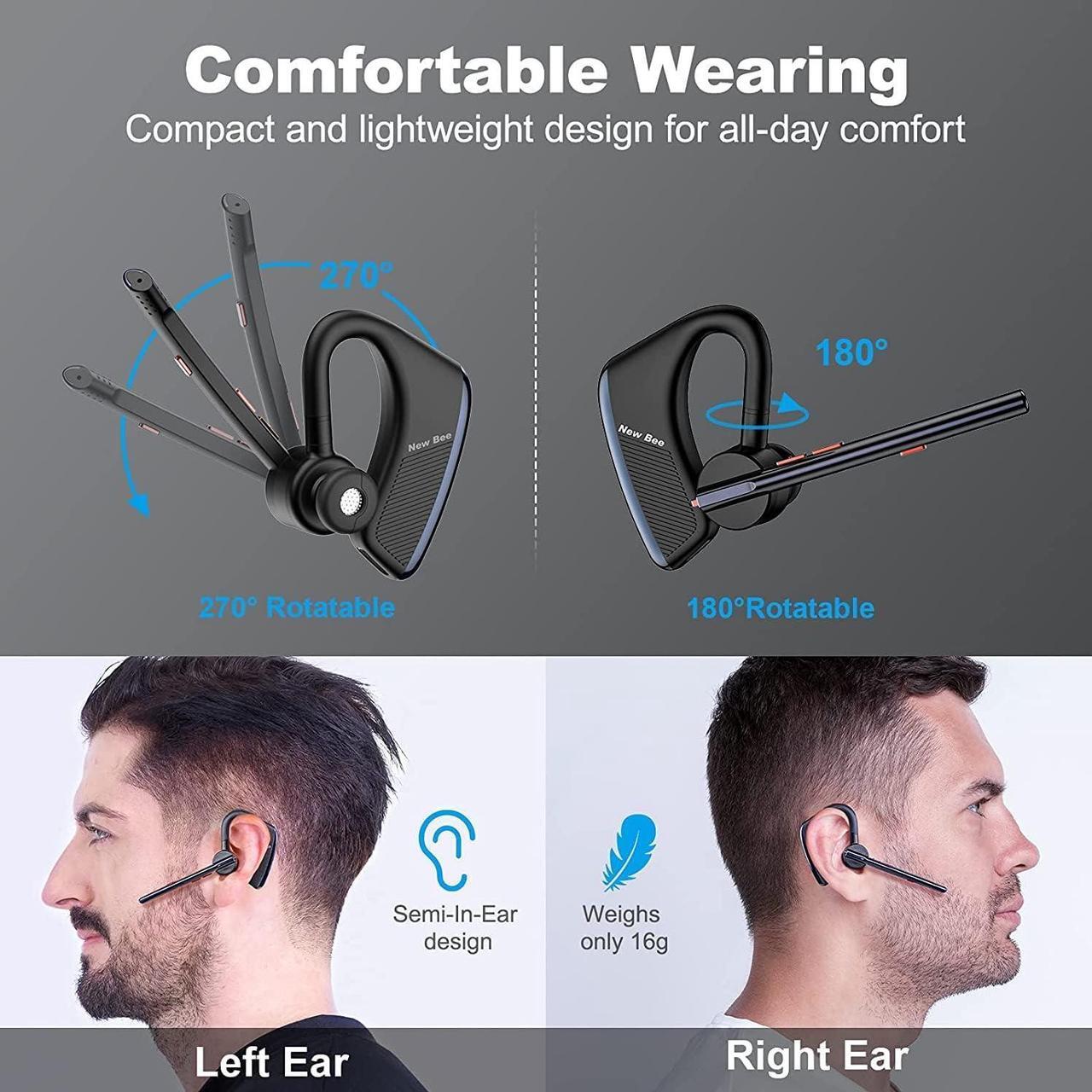 Alt view image 4 of 7 - Bluetooth Headset 24Hrs Talktime CVC8.0 Dual Mic Noise Cancelling Bluetooth Earpiece V5.2 Wireless Headset for Cell Phone/iPhone/Android/Driver/Business/Office(Blue)