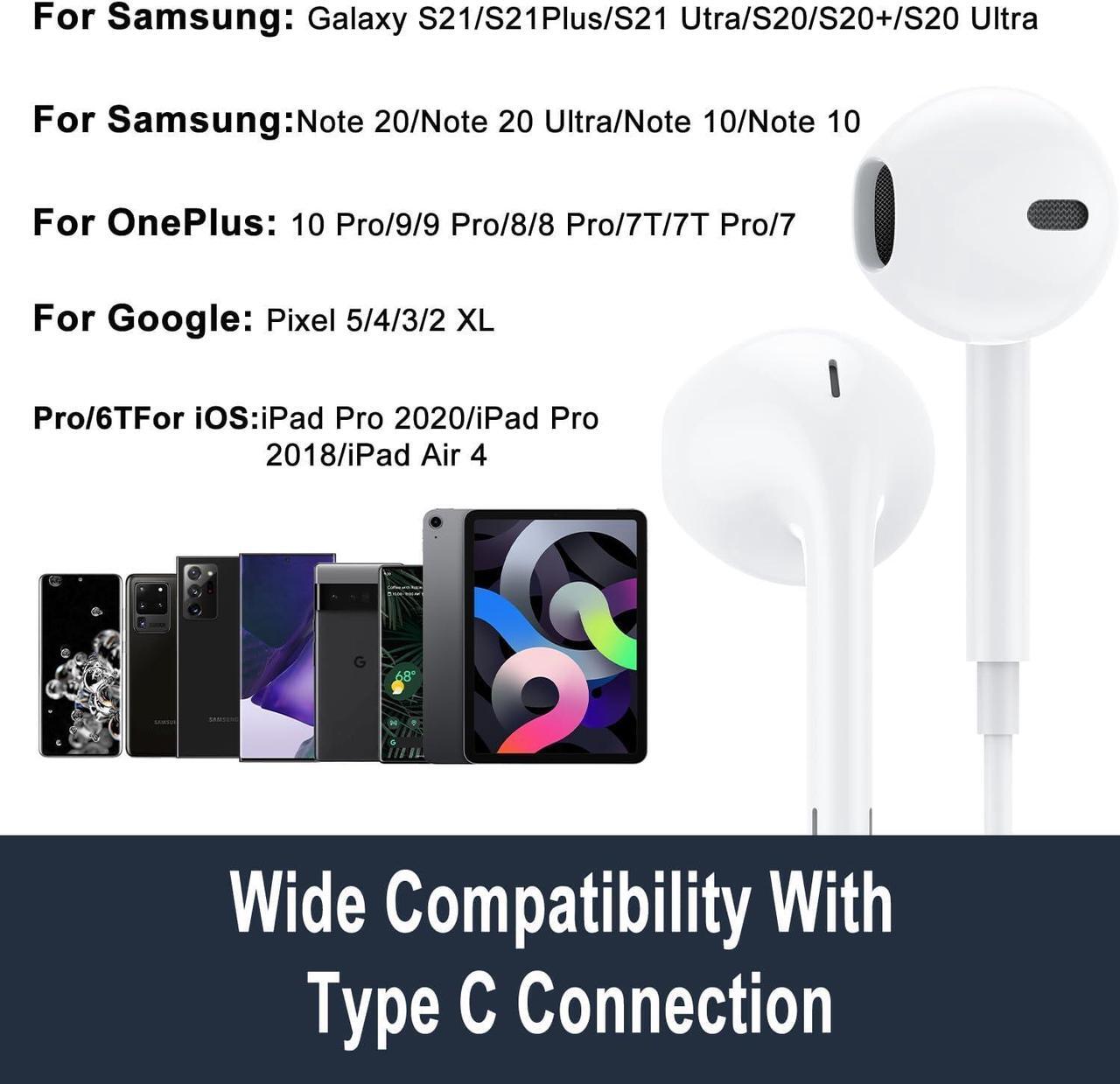 Alt view image 2 of 7 - USB C Headphones Earbuds 2 Pack - Type C Wired Earphones with Microphone Volume Noise Cancelling Headsets for Samsung Galaxy S23/S22/S21/S20 Note 20 Google Pixel 7/6/6a/5/4 and Other USB-C Devices