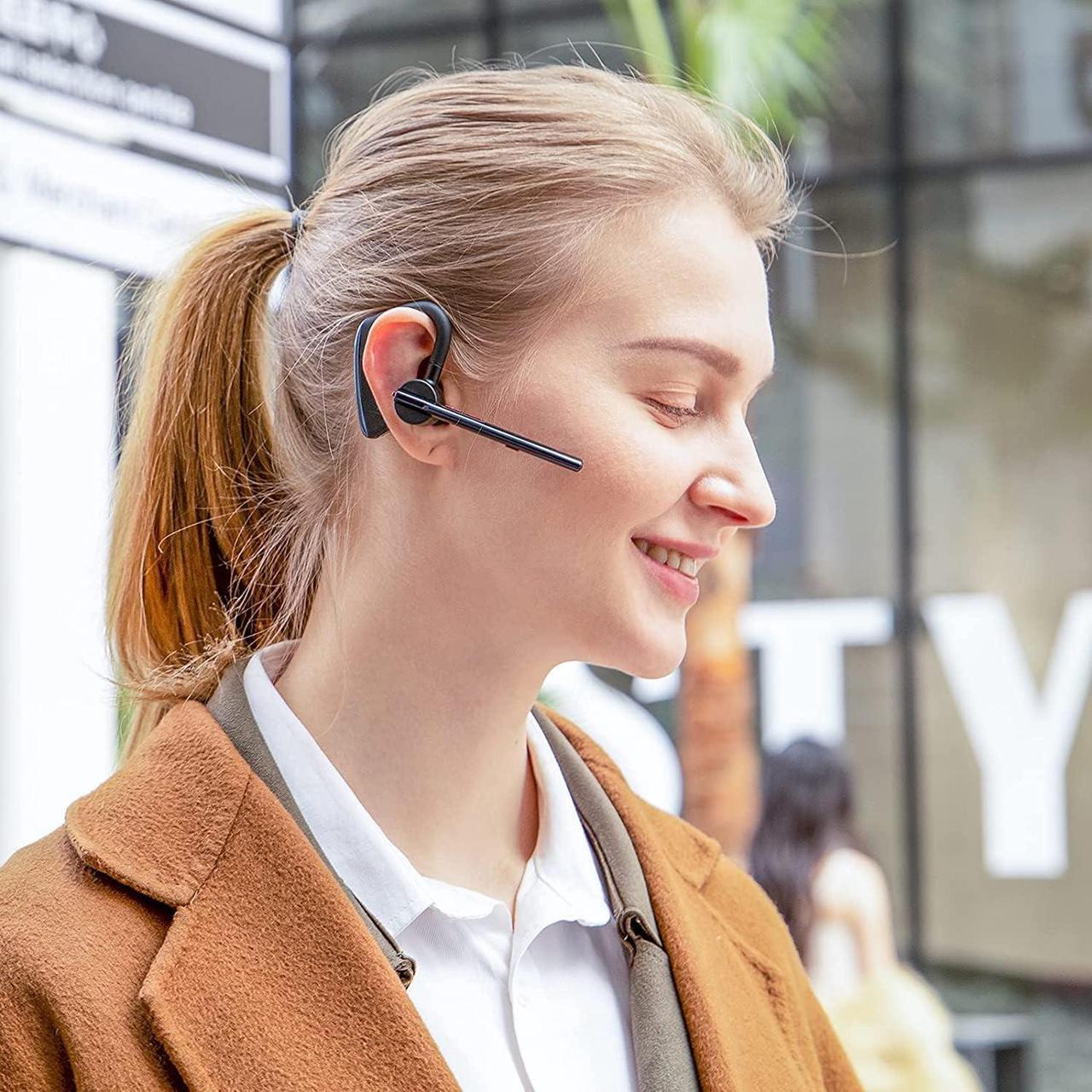 Alt view image 6 of 7 - Bluetooth Headset 24Hrs Talktime CVC8.0 Dual Mic Noise Cancelling Bluetooth Earpiece V5.2 Wireless Headset for Cell Phone/iPhone/Android/Driver/Business/Office(Blue)