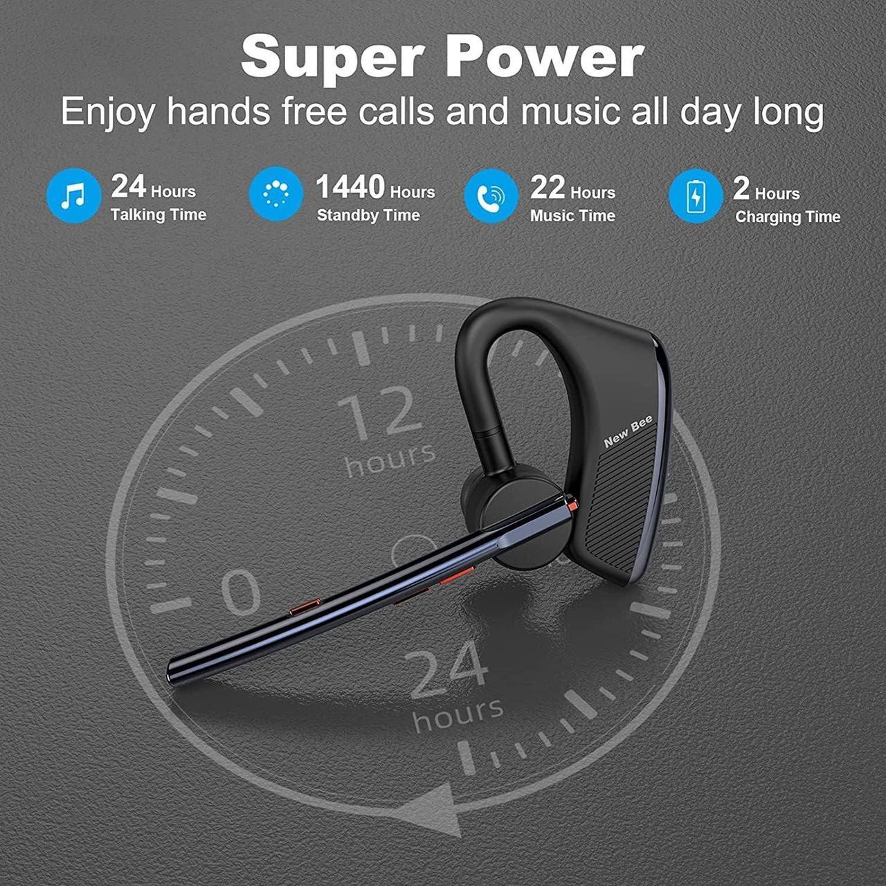 Alt view image 3 of 7 - Bluetooth Headset 24Hrs Talktime CVC8.0 Dual Mic Noise Cancelling Bluetooth Earpiece V5.2 Wireless Headset for Cell Phone/iPhone/Android/Driver/Business/Office(Blue)