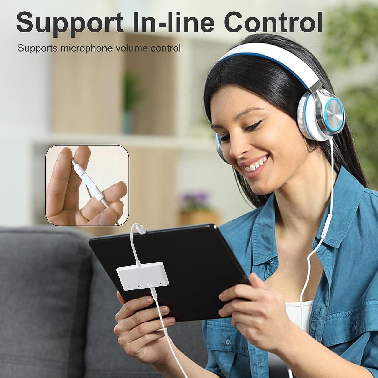 Alt view image 5 of 7 - iPhone Headphone Splitter 4 in 1 iPad Headphone Adapter with Dual 3.5mm Aux Audio Splitter +Lighting Headphone Jack + iPhone Charging Port Dongle for iPhone14 13 12 11 X 8 7/ iPad