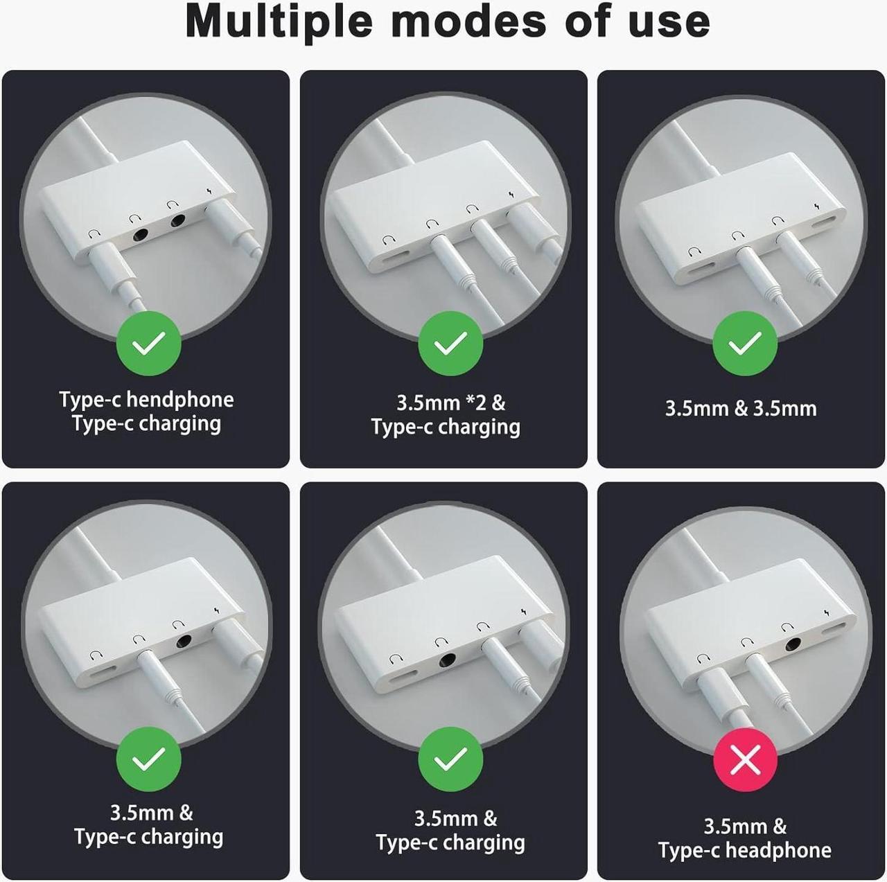 Alt view image 6 of 7 - iPhone Headphone Splitter 4 in 1 iPad Headphone Adapter with Dual 3.5mm Aux Audio Splitter +Lighting Headphone Jack + iPhone Charging Port Dongle for iPhone14 13 12 11 X 8 7/ iPad
