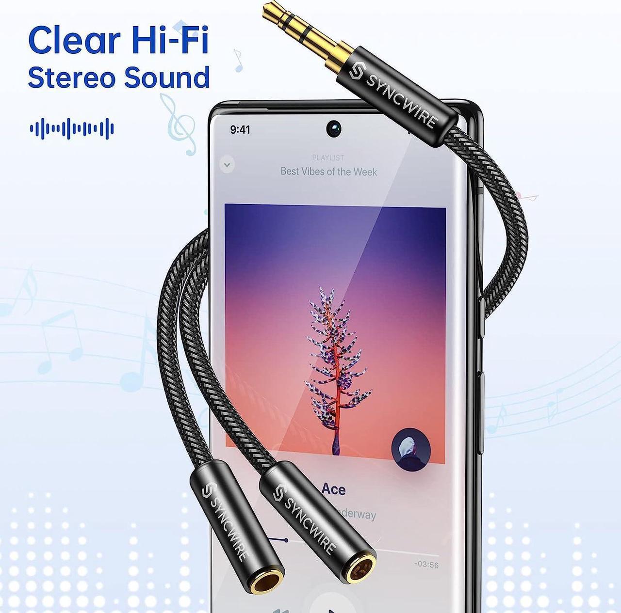 Alt view image 2 of 7 - Syncwire Headphone Splitter Nylon-Braided Extension Cable Audio Stereo Y Splitter (Hi-Fi Sound) 3.5mm Male To 2 Ports 3.5mm Female Headset Splitter for Phone PS4 Switch Tablets & More
