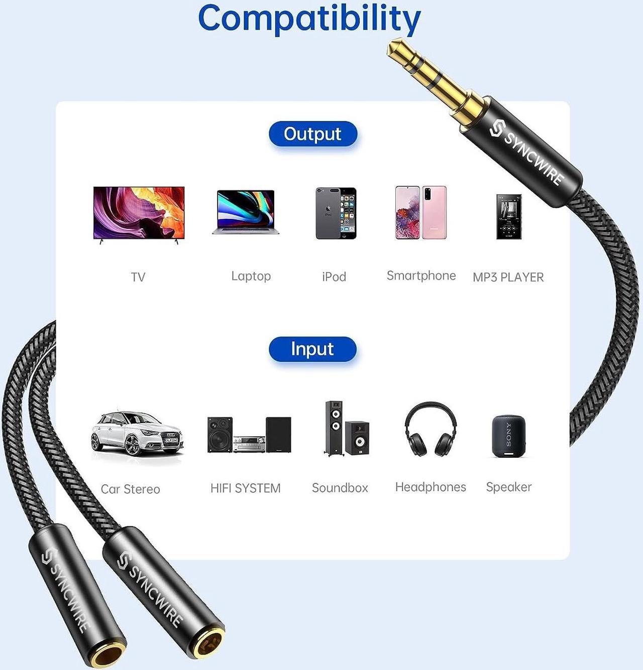 Alt view image 7 of 7 - Syncwire Headphone Splitter Nylon-Braided Extension Cable Audio Stereo Y Splitter (Hi-Fi Sound) 3.5mm Male To 2 Ports 3.5mm Female Headset Splitter for Phone PS4 Switch Tablets & More