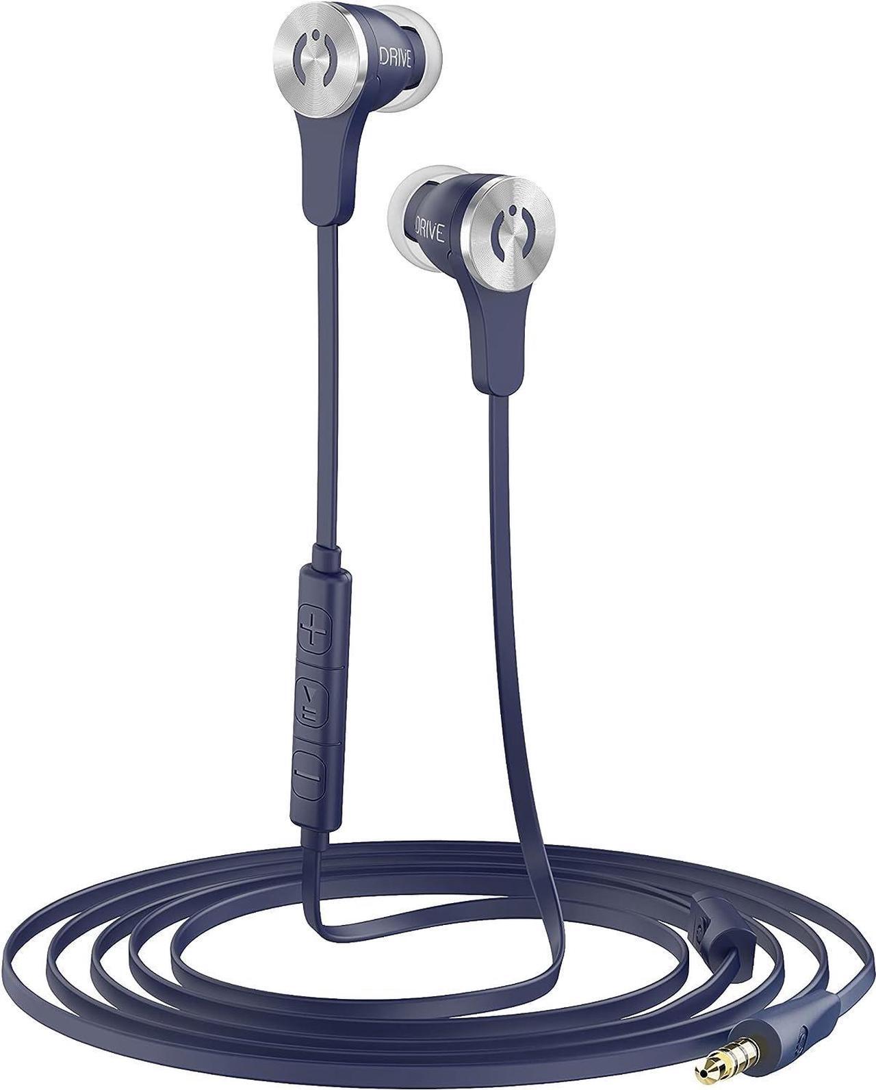 Main image of Drive Premium Headphones Wired Earbuds with Microphone Best for Computer Gaming Android Phones Corded Earphones with mic Airplane Travel Case Ear Buds Plug in 3.5mm cord Flagship Blue