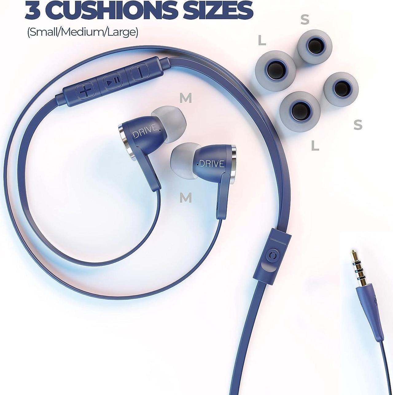 Alt view image 3 of 7 - Drive Premium Headphones Wired Earbuds with Microphone Best for Computer Gaming Android Phones Corded Earphones with mic Airplane Travel Case Ear Buds Plug in 3.5mm cord Flagship Blue
