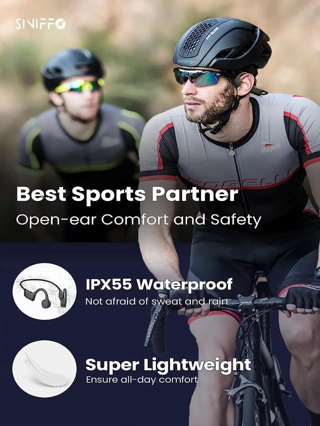Alt view image 4 of 6 - Bone Conduction Headphones 2023 Upgrade Open-Ear Wireless Bluetooth Workout Headphones with Microphones 8Hr Playtime Waterproof Earphones for Sports Running Gym Hiking Cycling