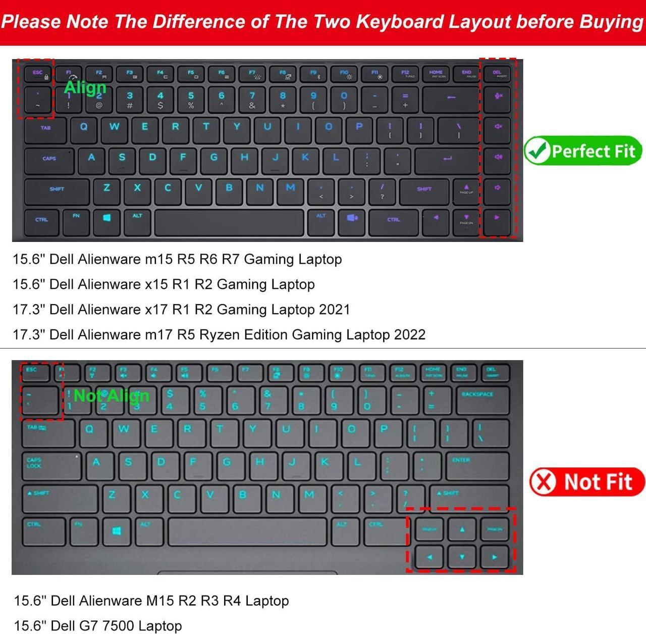 Alt view image 2 of 7 - Keyboard Cover Skin for Dell Alienware m17 R5 Alienware m15 R7 Alienware M16 R1 Alienware x15 R1 R2 15.6 & x17 R1 R2 17.3 Alienware m15 R5 R6 R7 15.6 Dell G16 7630 7620 Gaming Laptop TPU