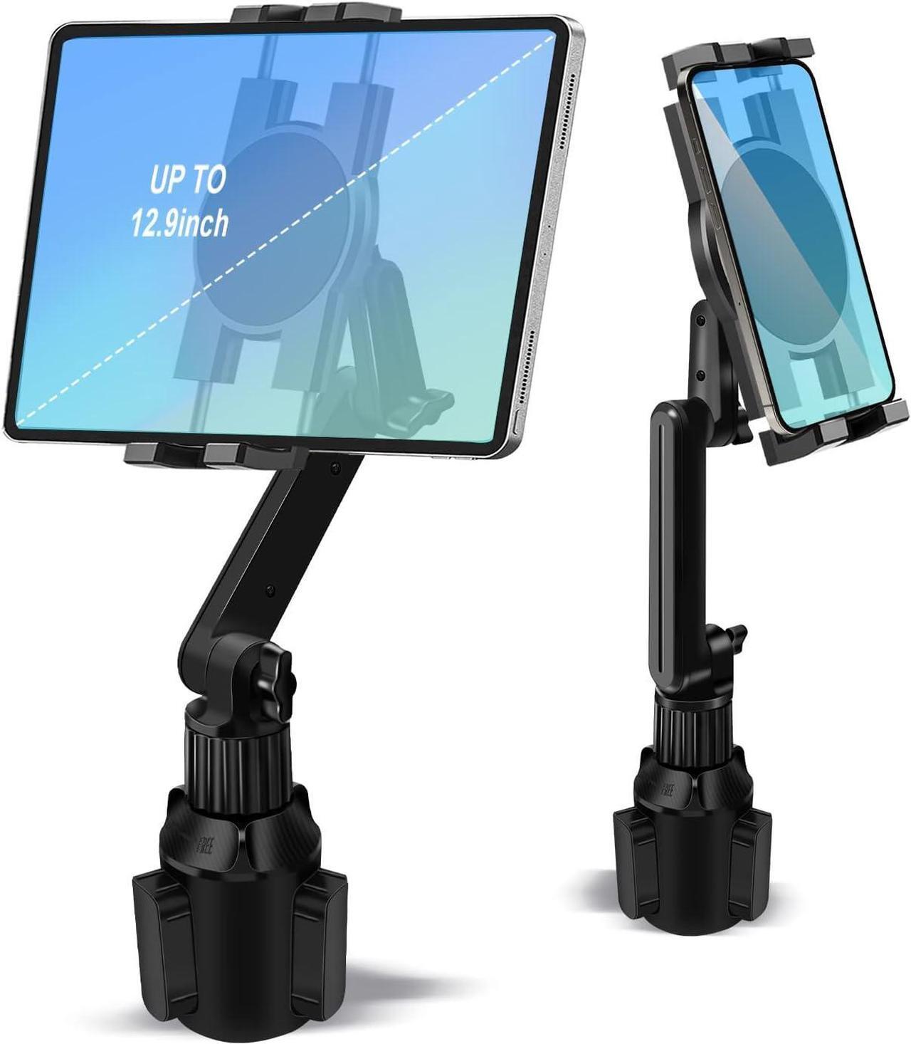 Main image of Cup Holder Car Tablet Mount for Truck 360° Adjustable 15 Long 2-Arm Stand Holder for iPad Pro 12.9/11/10.5/9.7/Air/Mini 6/5/4  Galaxy Tab/Z Fold 6/5/4 iPhone 16/15/Pro 4.7-12.9 Tab &Phone