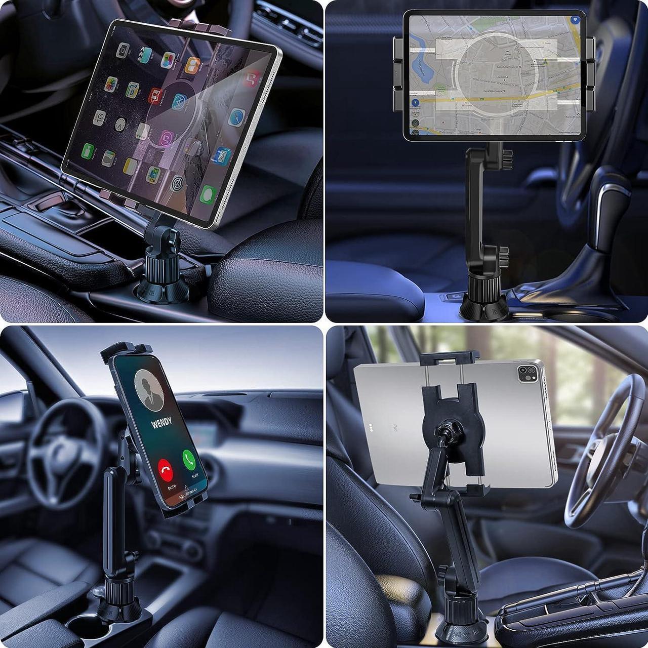 Alt view image 6 of 7 - Cup Holder Car Tablet Mount for Truck 360° Adjustable 15 Long 2-Arm Stand Holder for iPad Pro 12.9/11/10.5/9.7/Air/Mini 6/5/4  Galaxy Tab/Z Fold 6/5/4 iPhone 16/15/Pro 4.7-12.9 Tab &Phone